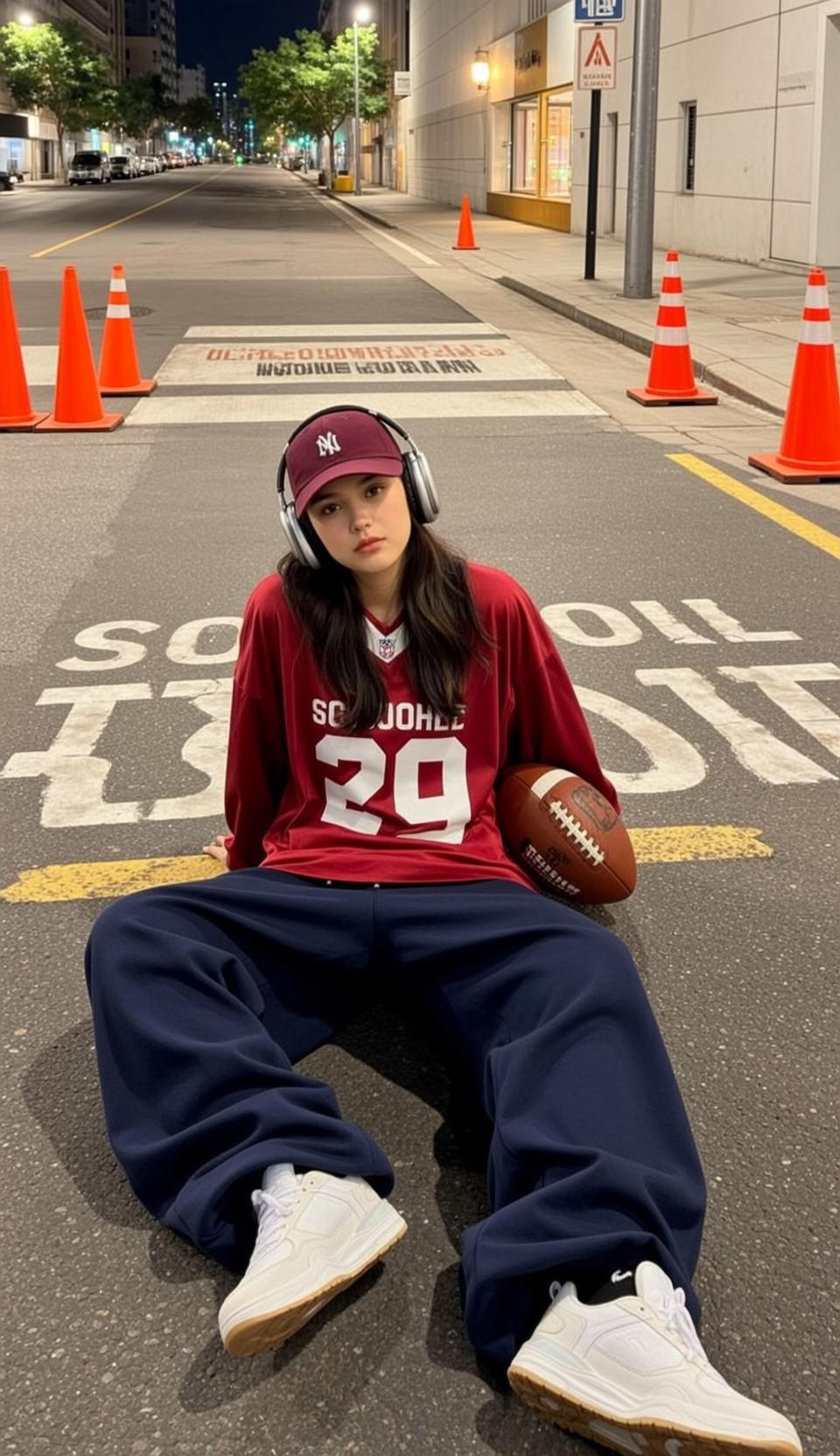 City Street Night Football Pose