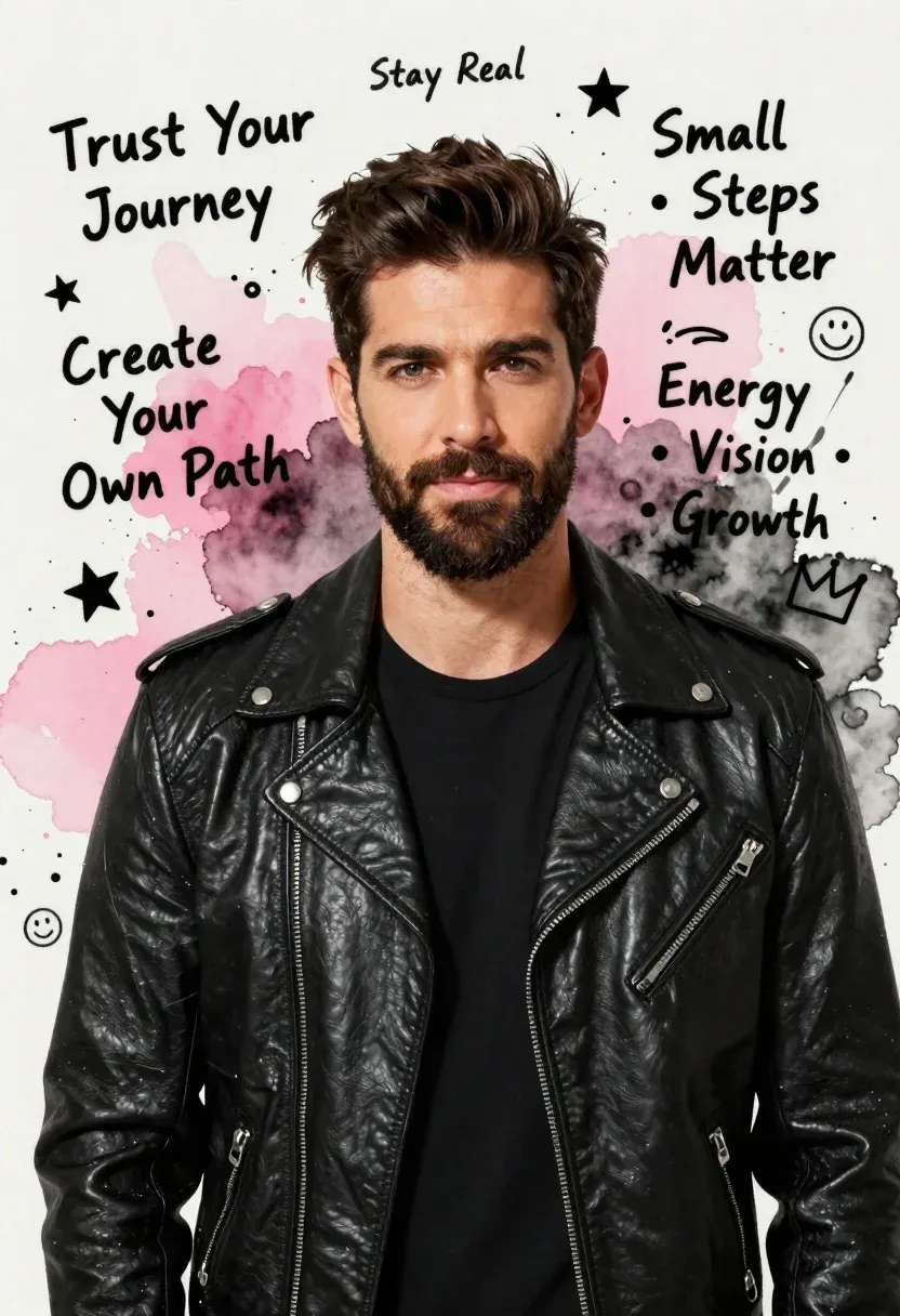 Confident Man With Dark Hair And Beard Wearing Black Leather