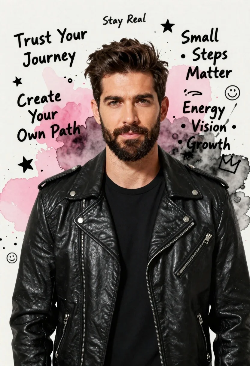 Confident Man With Dark Hair And Beard Wearing Black Leather