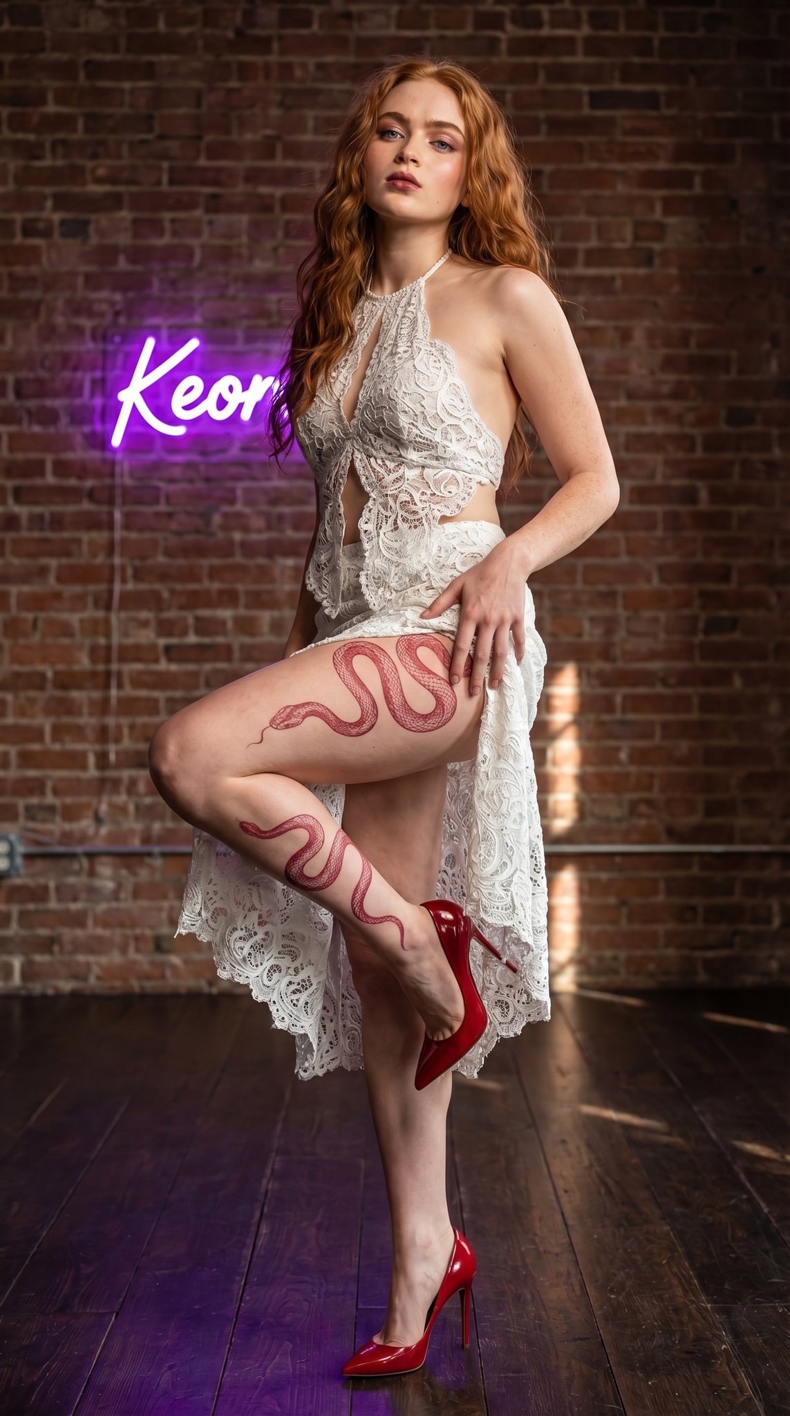 Lace Outfit Studio Snake Thigh Art Neon Sign