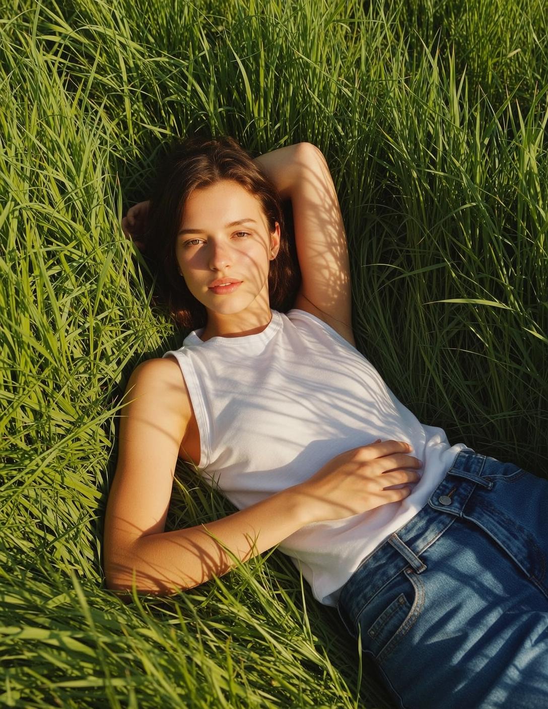 Explore Lying Her Back Tall Green Grass