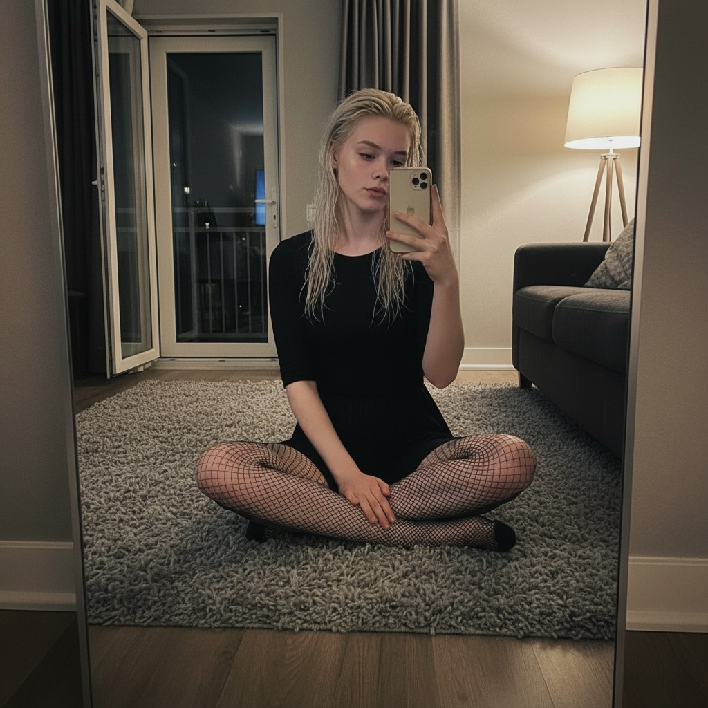 Wet Platinum Hair Mirror Selfie Rug