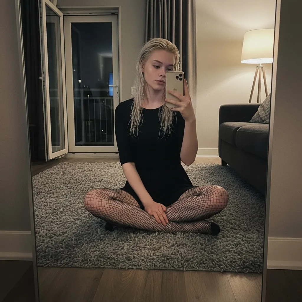 Wet Platinum Hair Mirror Selfie Rug