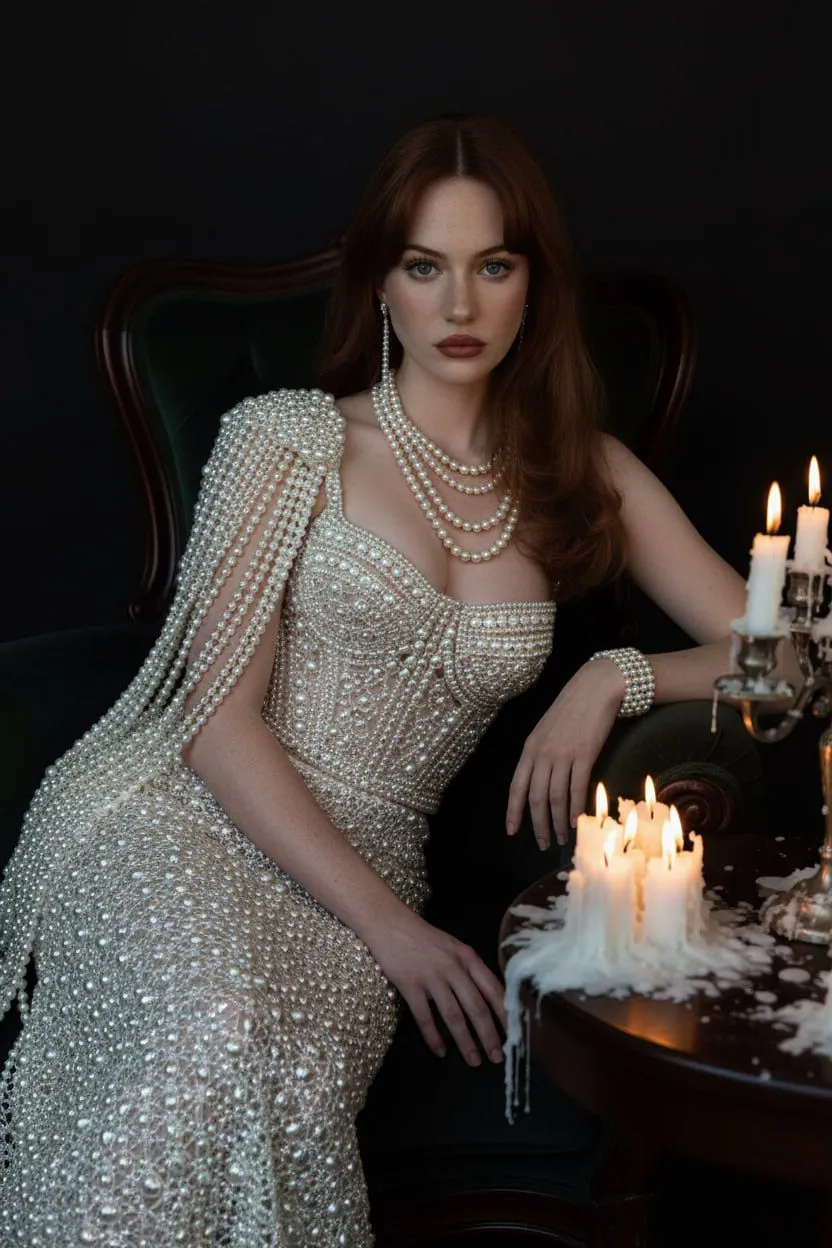 Earrings Necklace And Bracelets In Corset Portrait