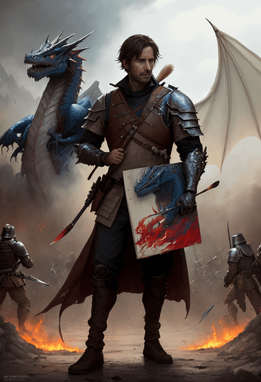 Male Artist Warrior Fantasy Portrait Smoky Battlefield