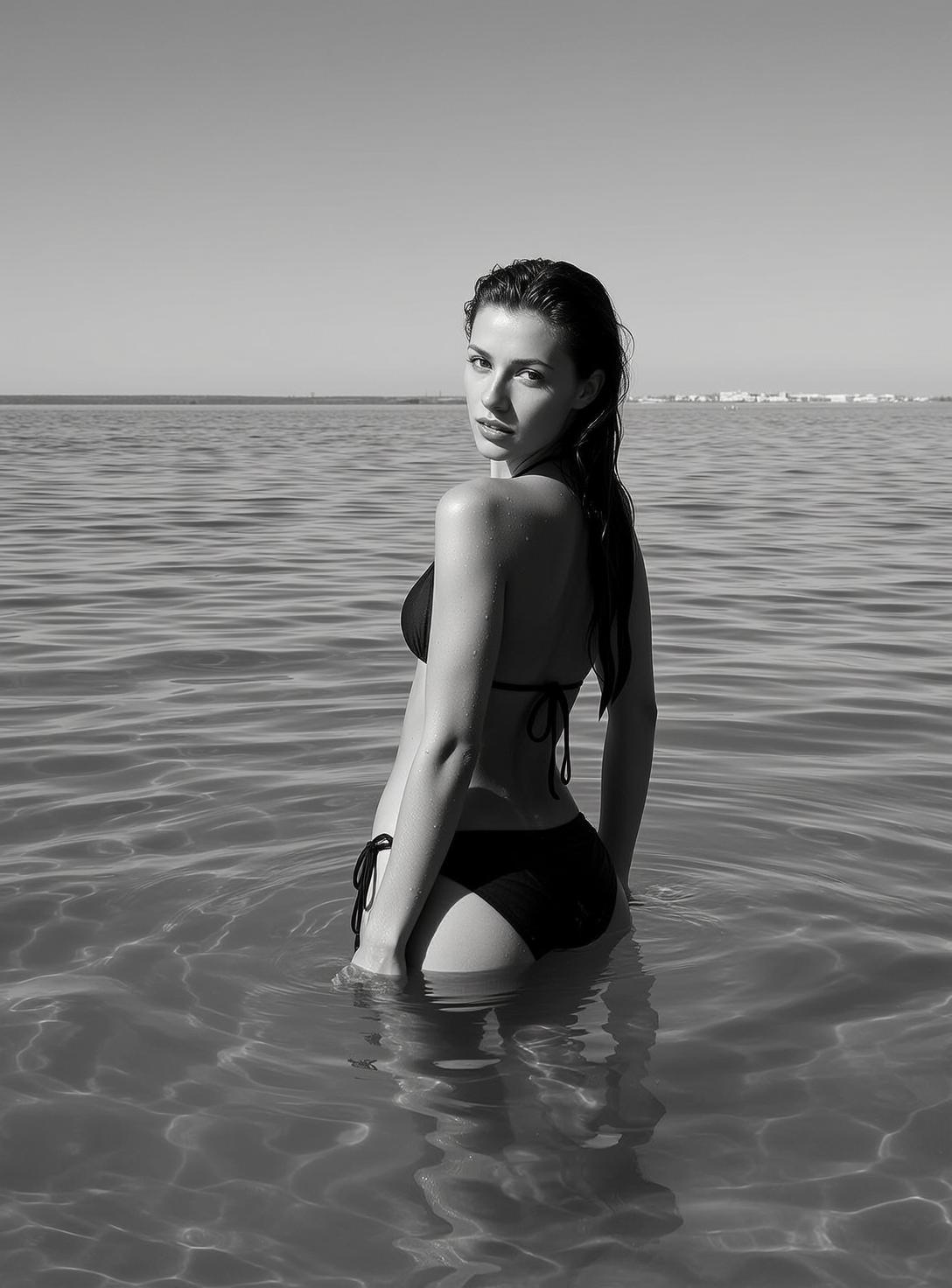 Black Bikini Water Shoulder Look
