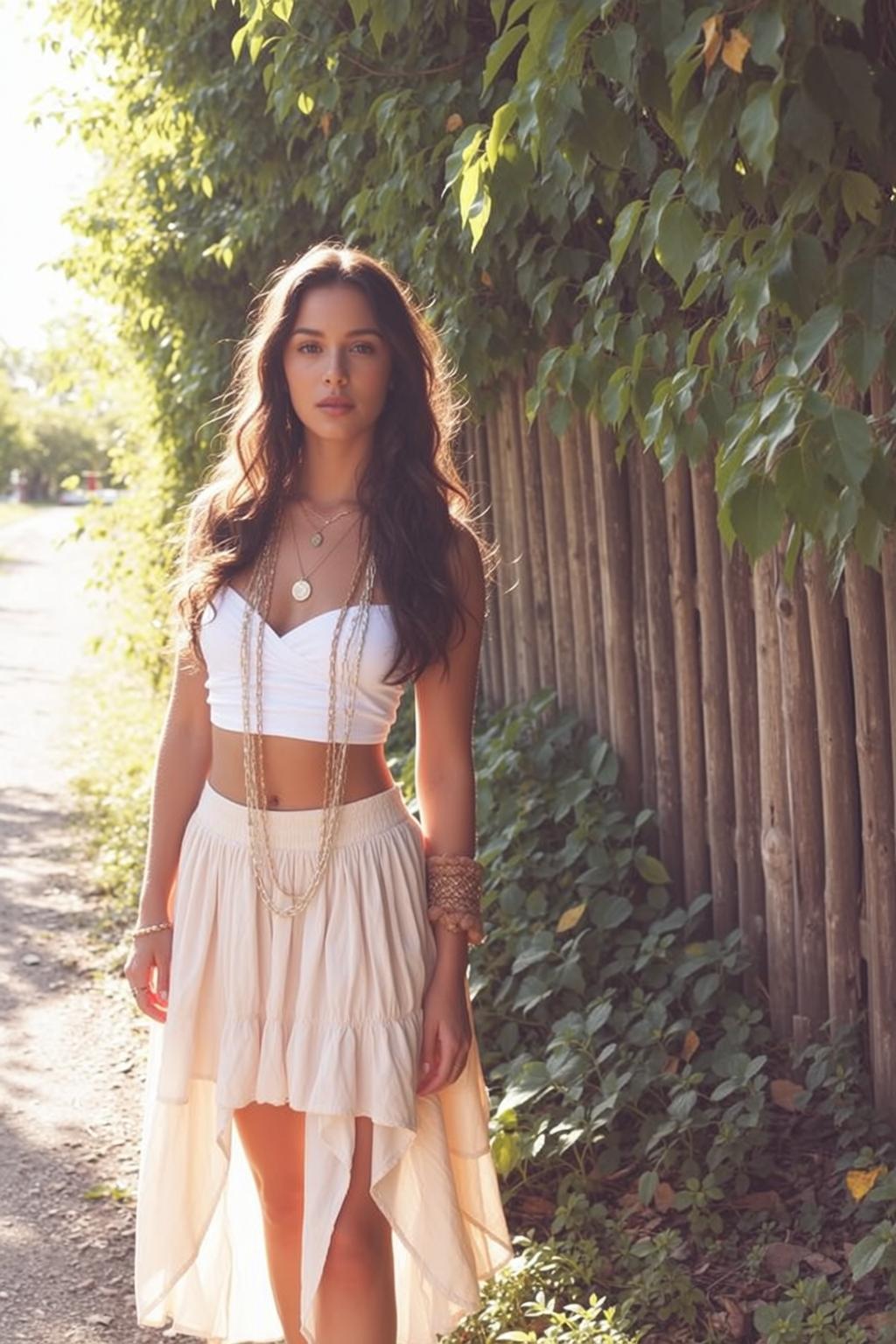 Bohemian Woman Outdoor Path Dappled Light
