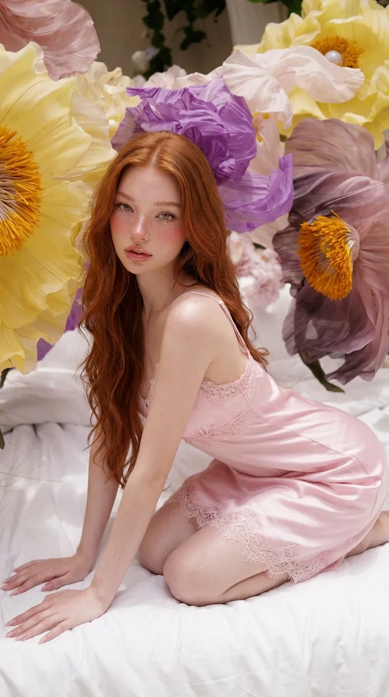 Pale Pink Satin Slip Dress Paper Flower Bed