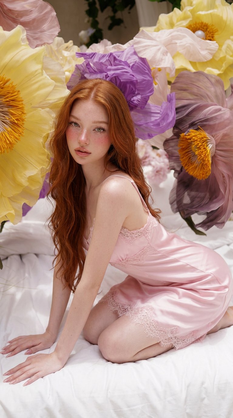 Pale Pink Satin Slip Dress Paper Flower Bed