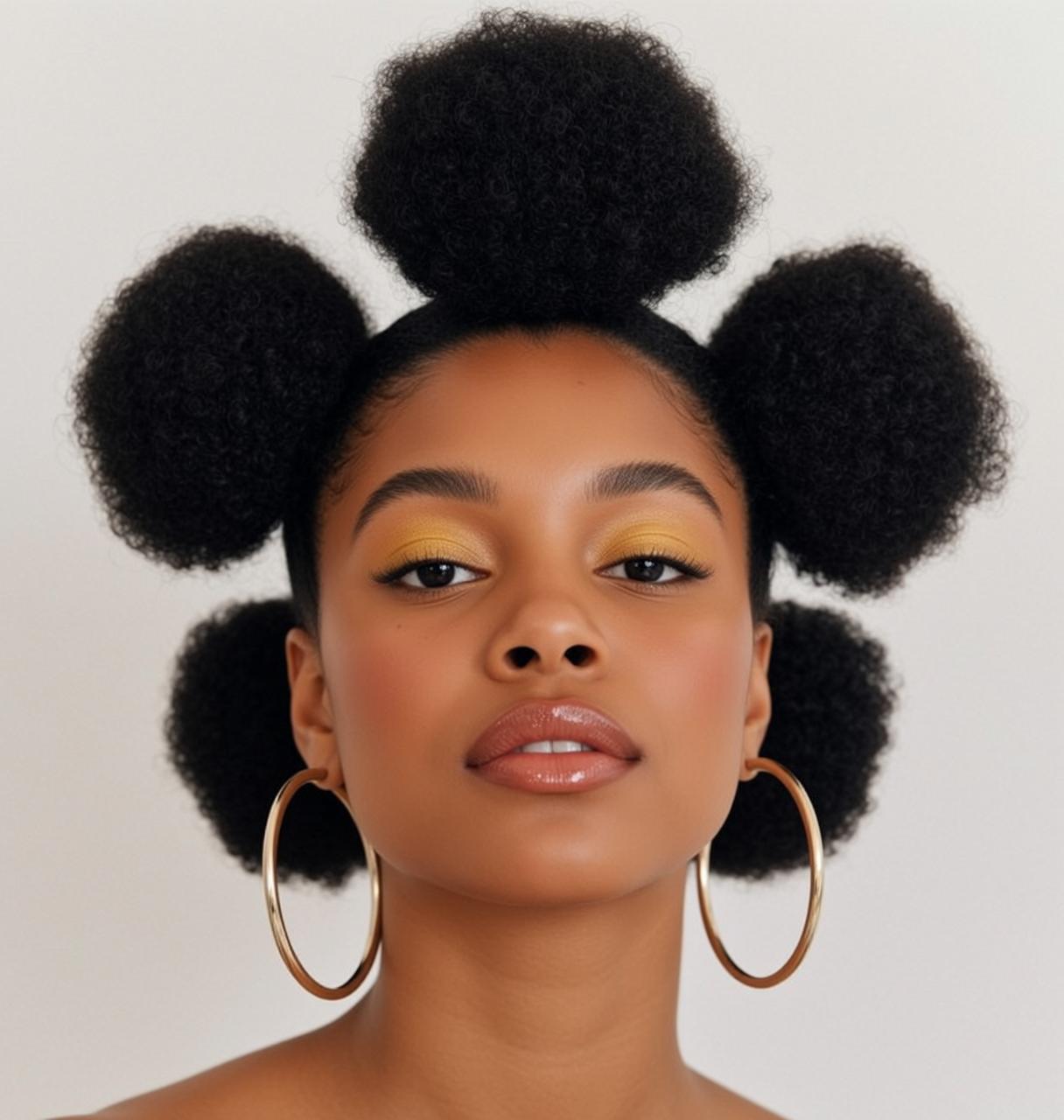 White Background Afro Puff Portrait