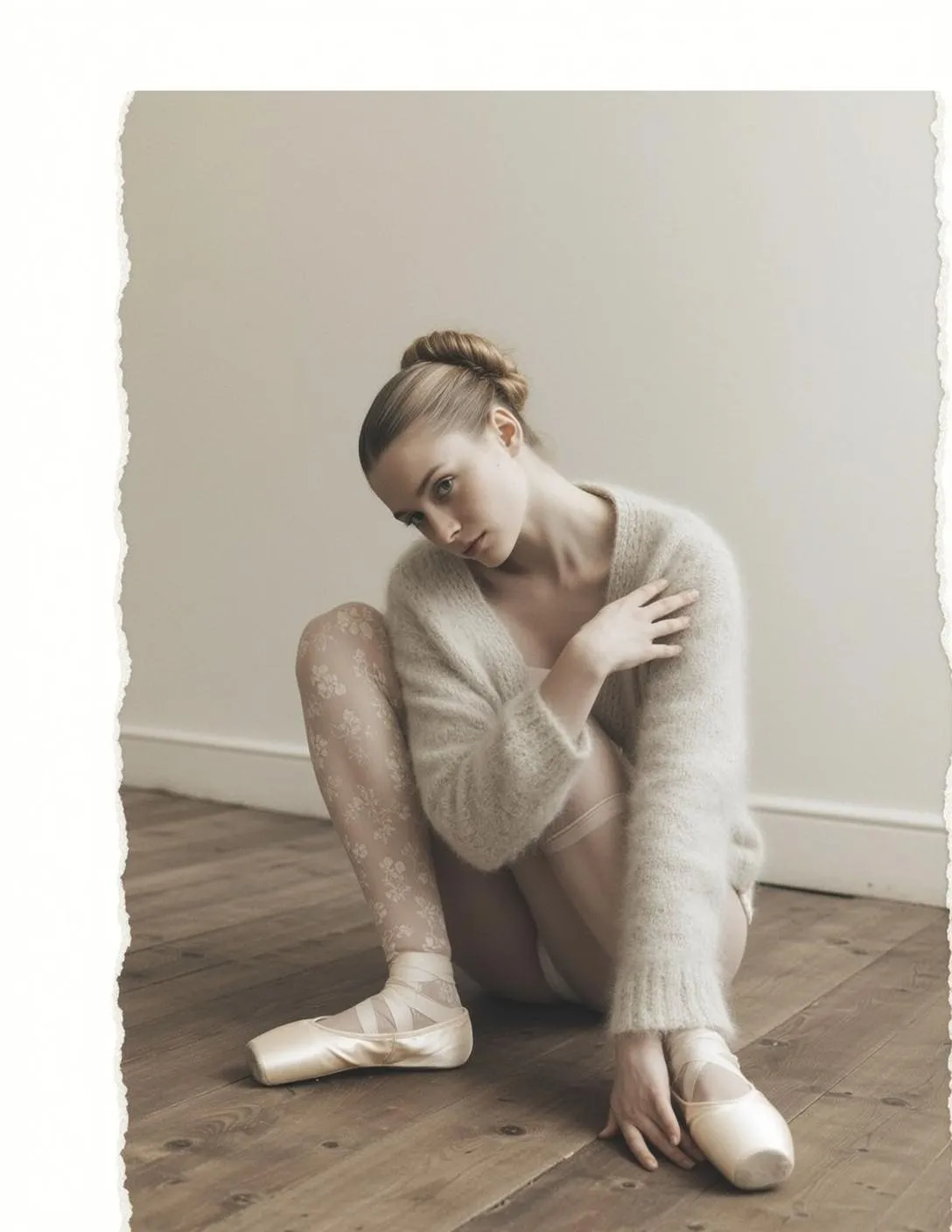 Cream Cardigan Kneeling Ballet
