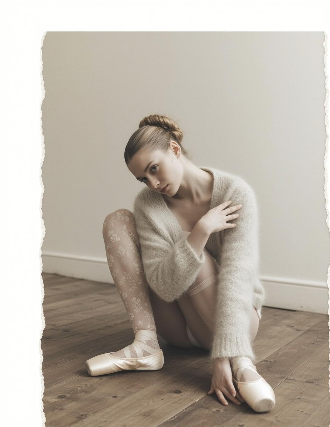 Cream Cardigan Kneeling Ballet