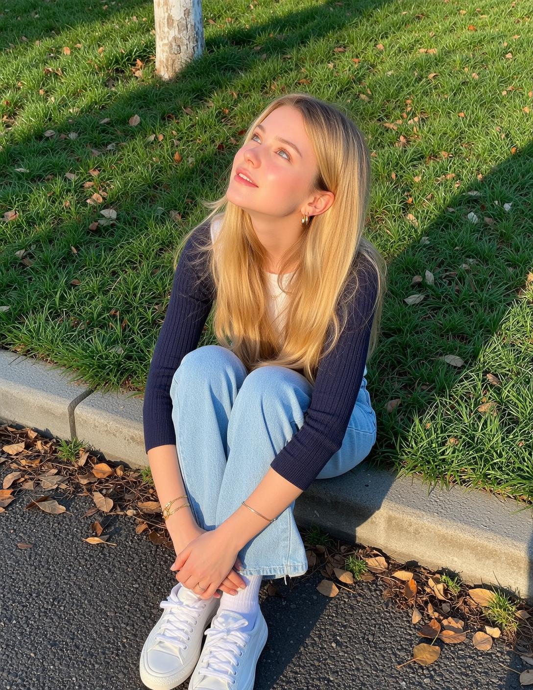 Explore Sitting Curb Her Legs Crossed Hands