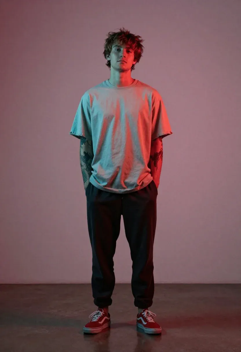 Full-body Studio Portrait Young Man With Tousled Light Brown Hair