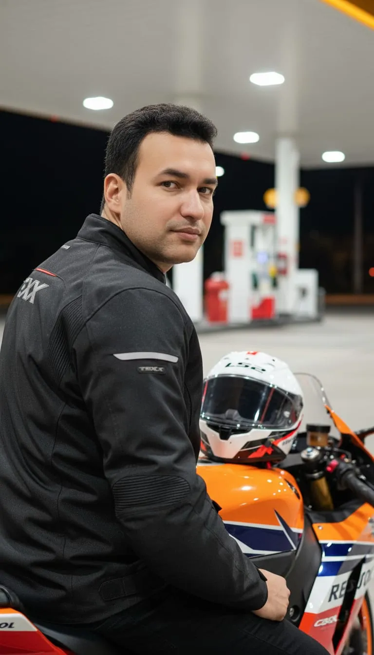 Motorcycle Portrait At Brazilian Gas Station