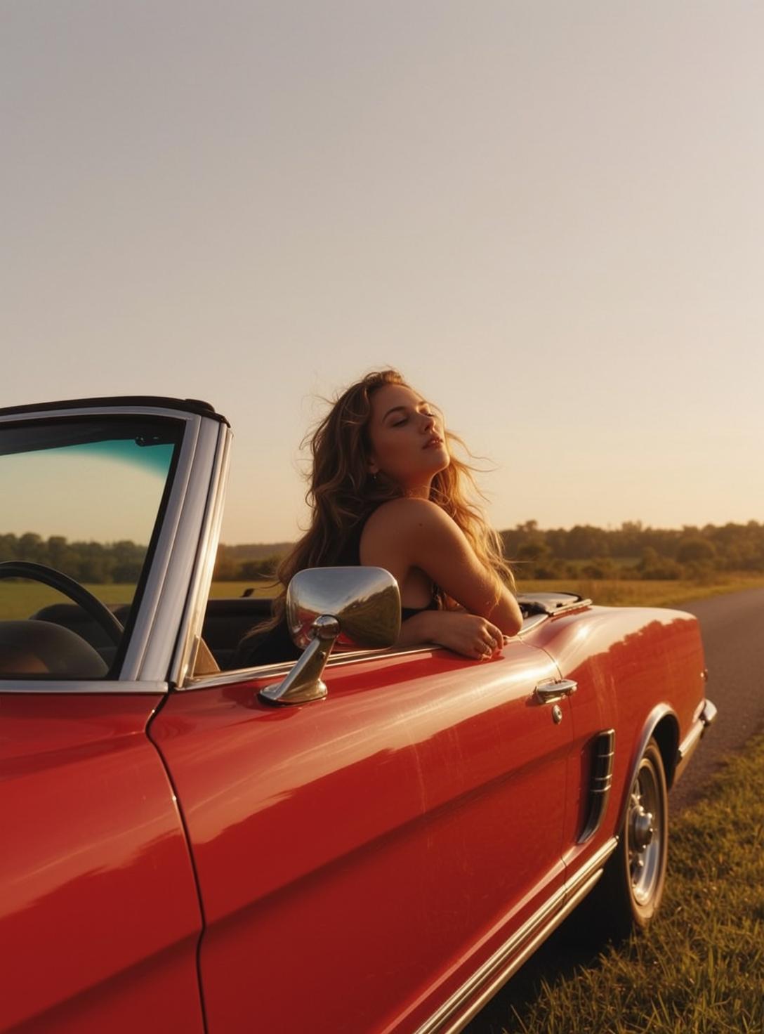 Black Bikini Top Rural Road Golden Hour Warm Sunlight