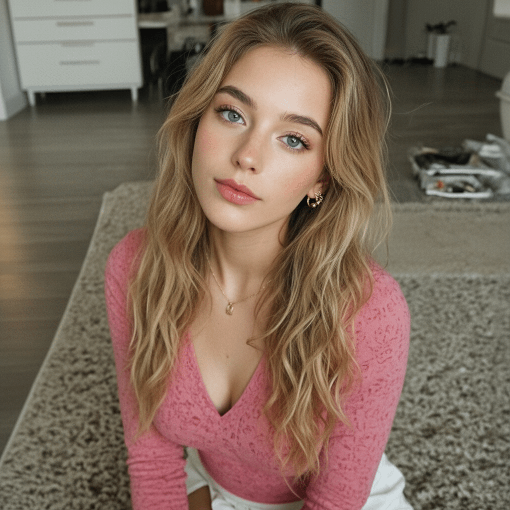 Kneeling Pink Lace Top Minimalist Interior