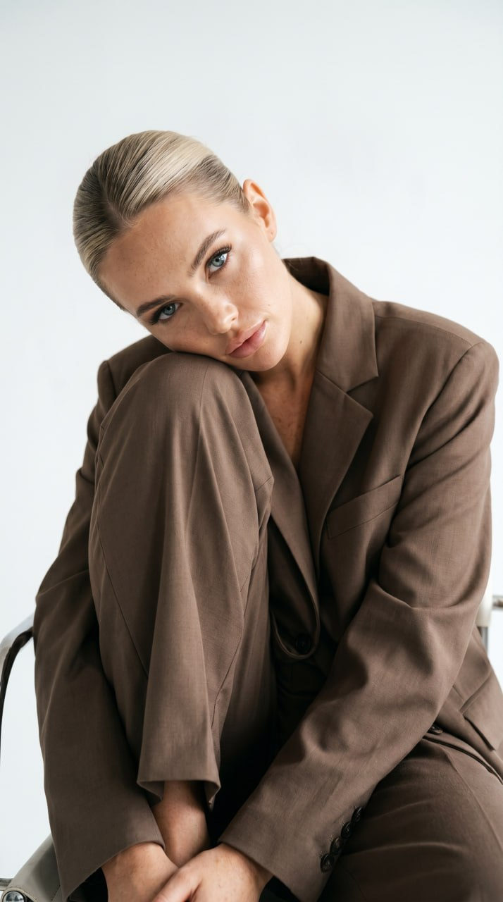 Girl In Brown Suit Studio Daylight Cinematic