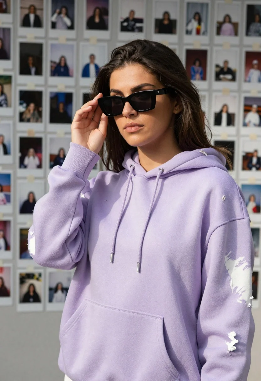 Young Woman With Dark Hair Wearing Black Sunglasses And Light