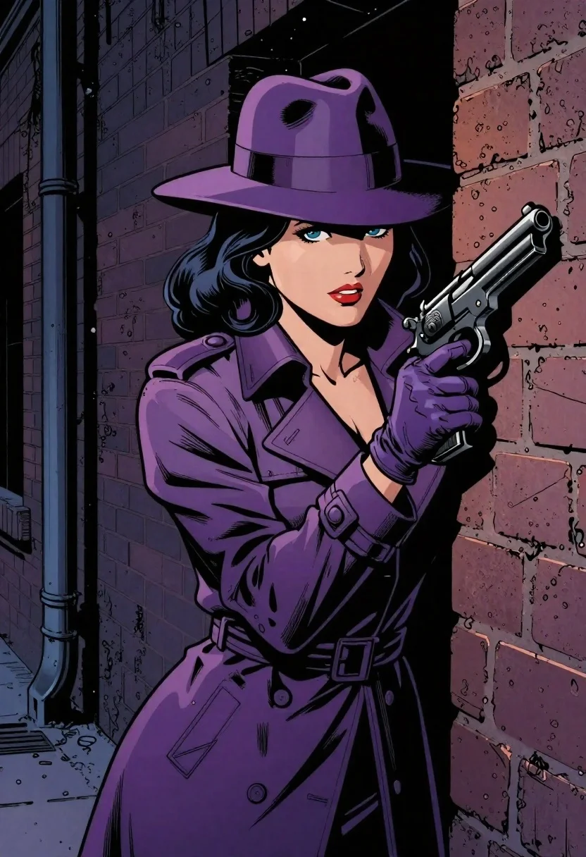 Comic Book Art Mysterious Woman Profile Peeking From Behind Brick reference photo