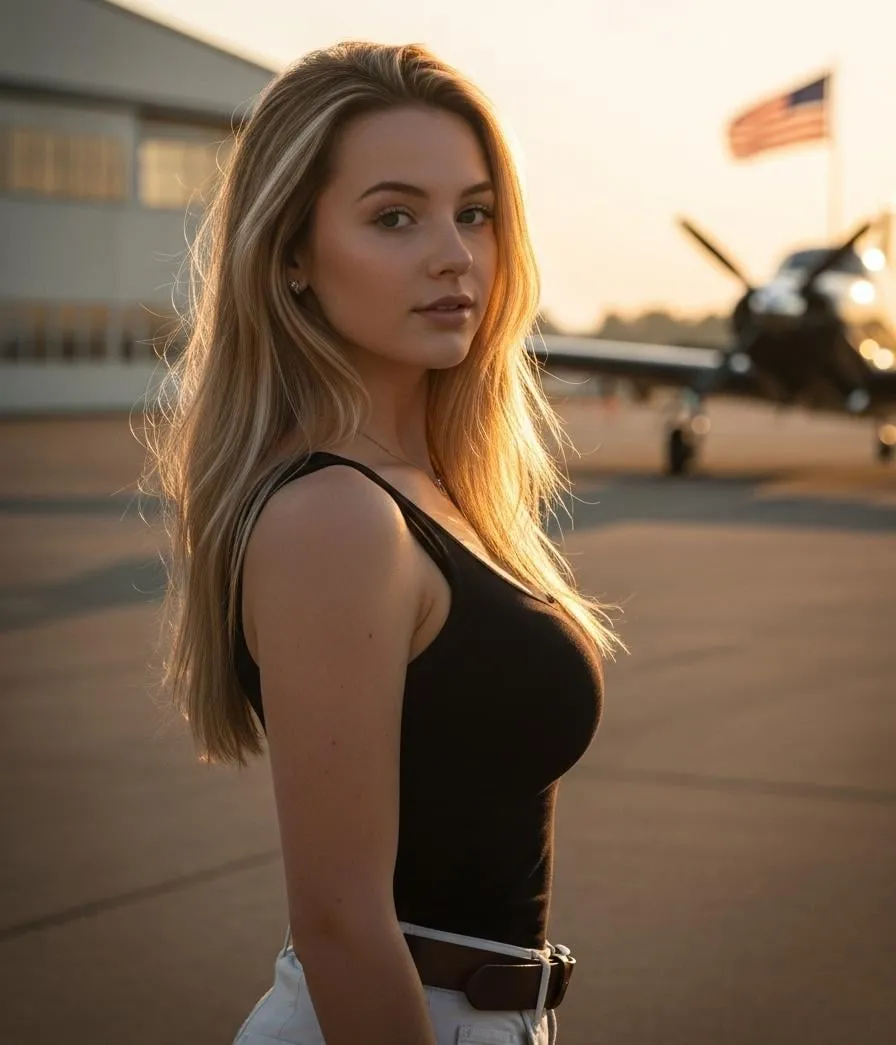 Airport Tarmac Golden Hour Portrait Black Tank Top