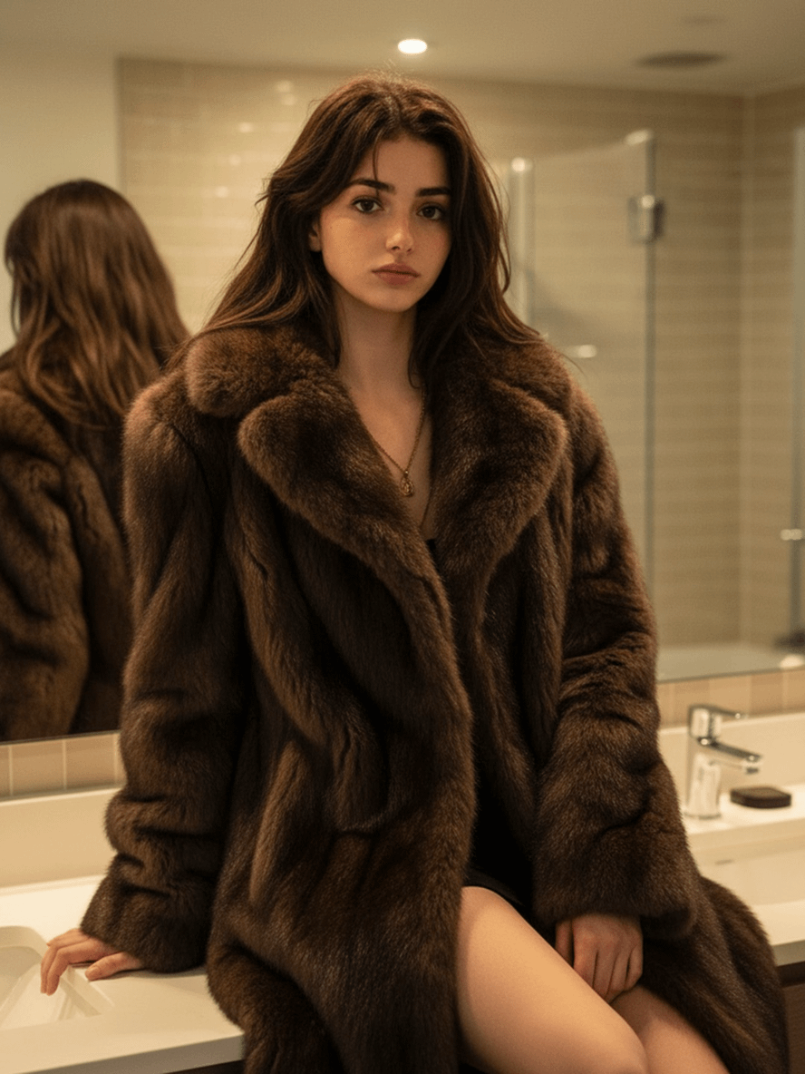 Bathroom Mink Coat Medium Shot