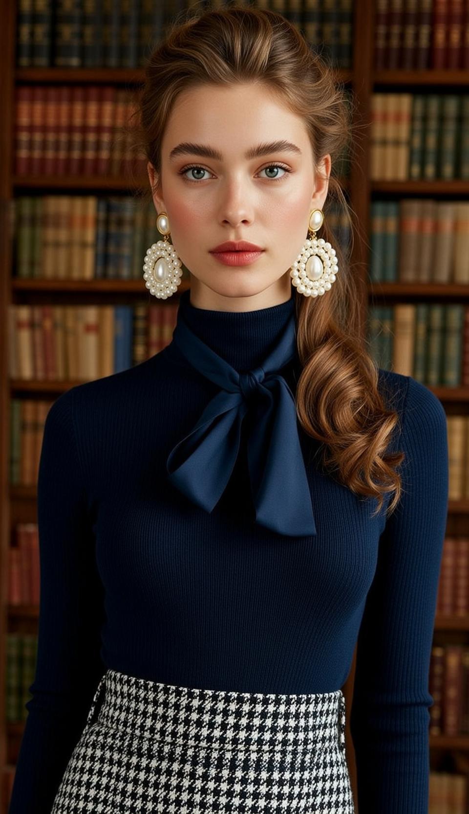 Luxury Young Brown Wavy Pulled Back Fair