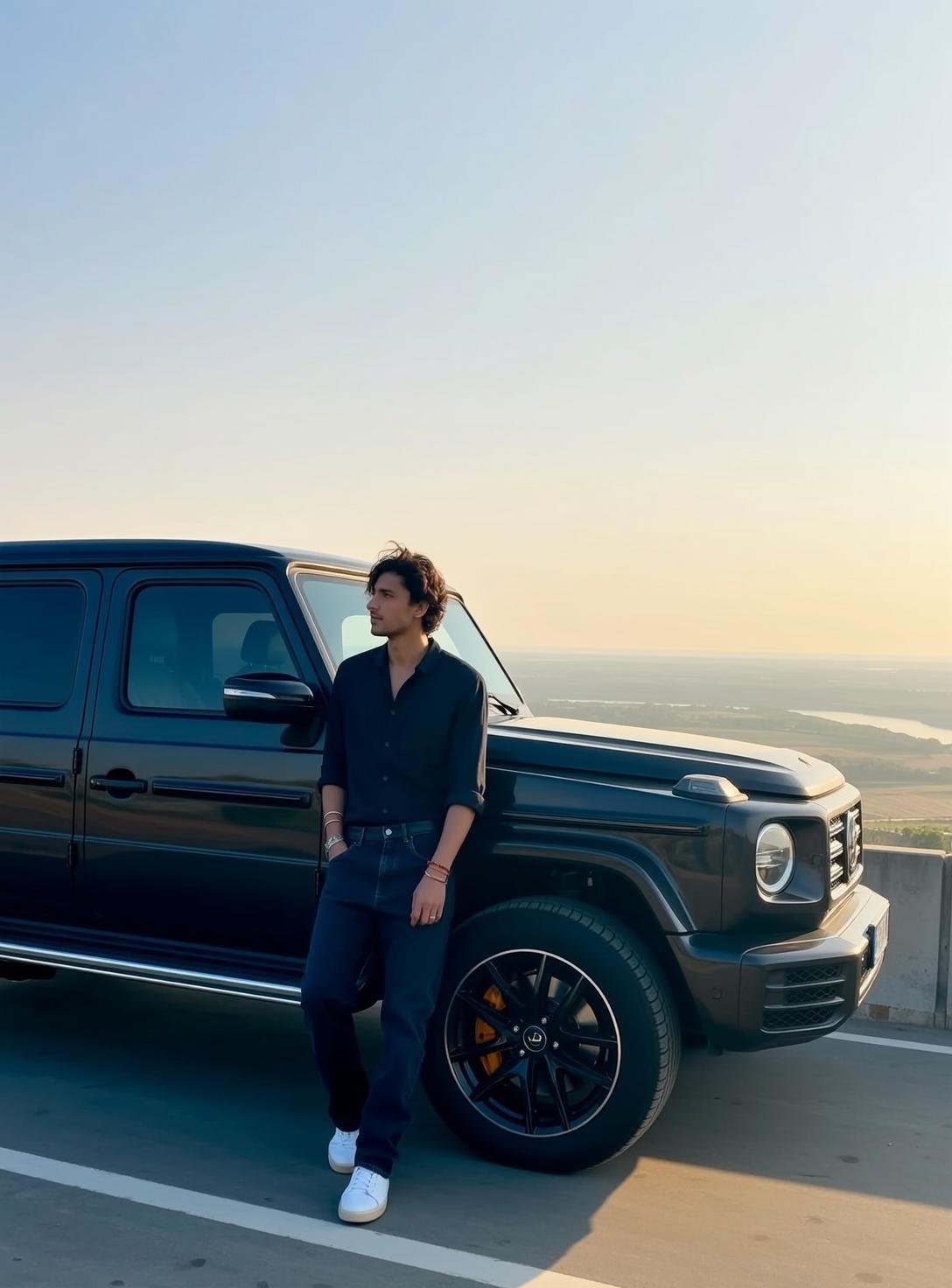 World Stands Leaning Against Dark Gray Mercedes-benz