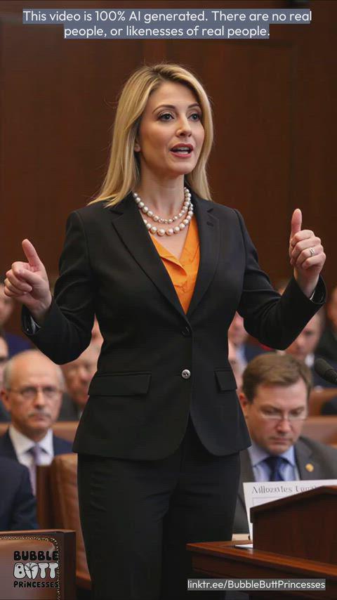 Legislative Chamber Speaker With Pearl Necklace And Blazer