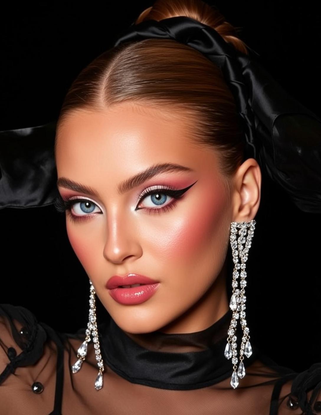 Photorealistic Portrait Young Woman With Striking Blue Eyes And Flawless