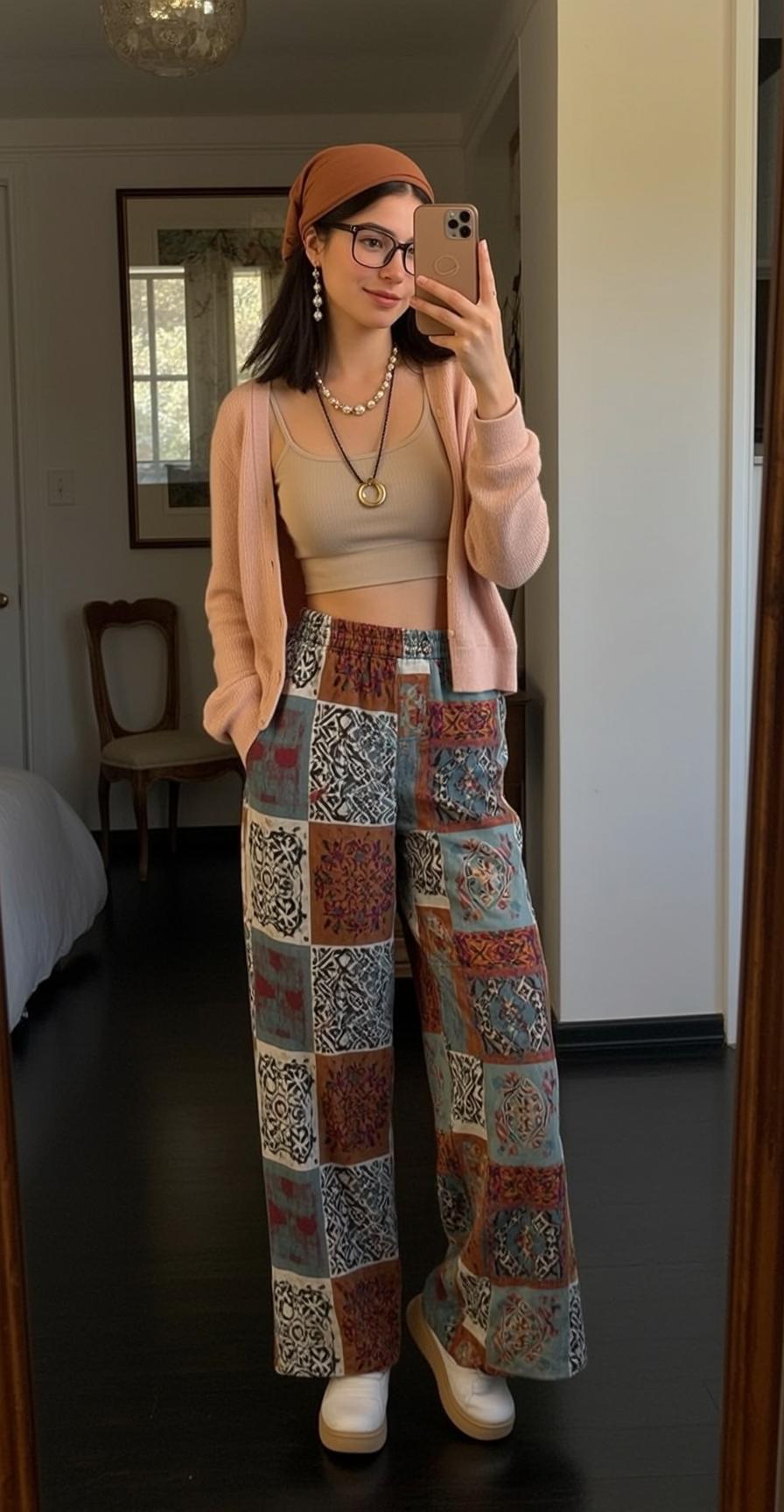 Pink Cardigan Taking Selfie In Bedroom