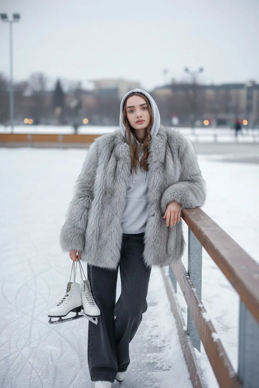 Fur Coat At Ice Rink
