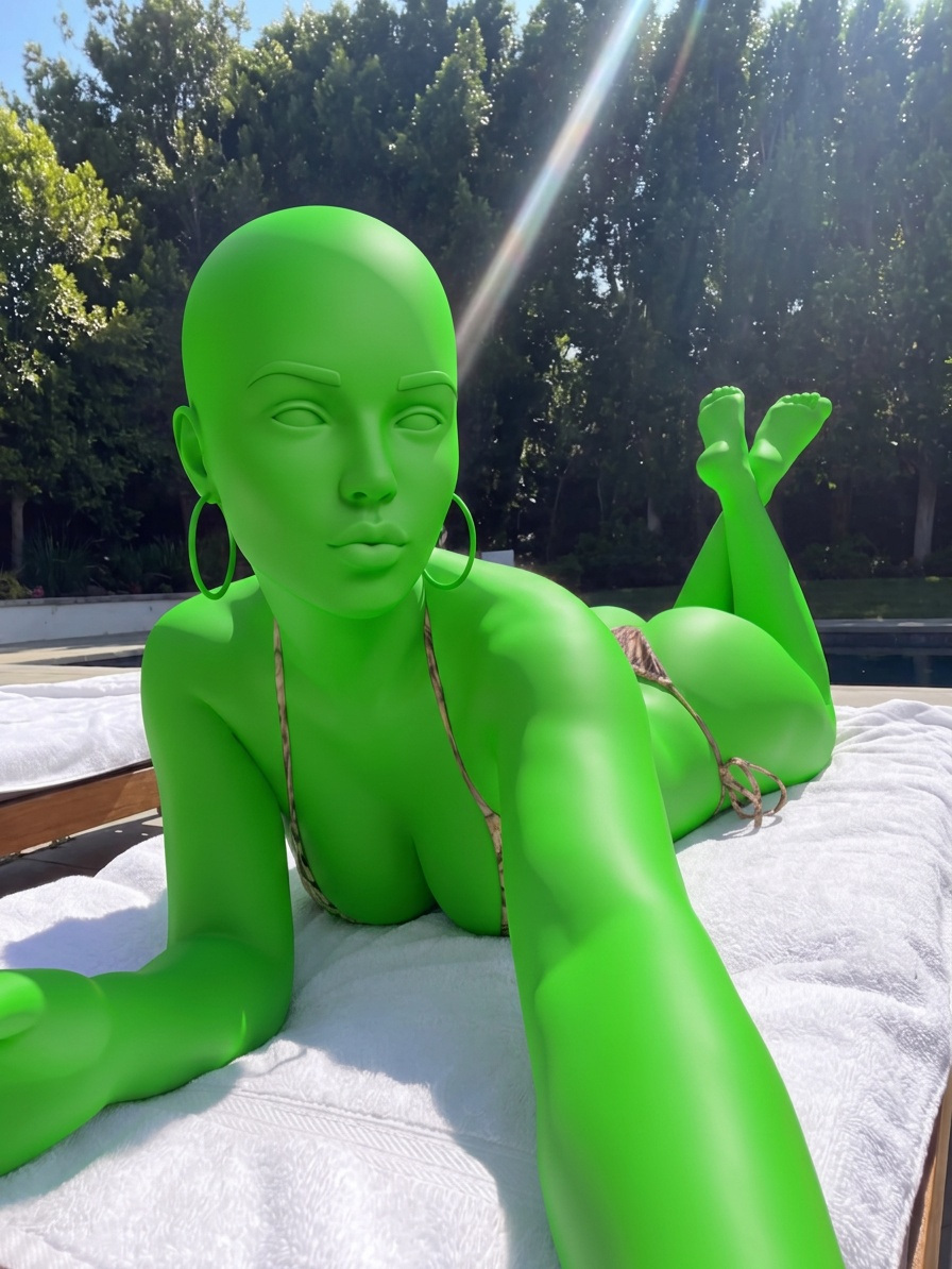 Template for Patterned Bikini Pool Lounger Selfie