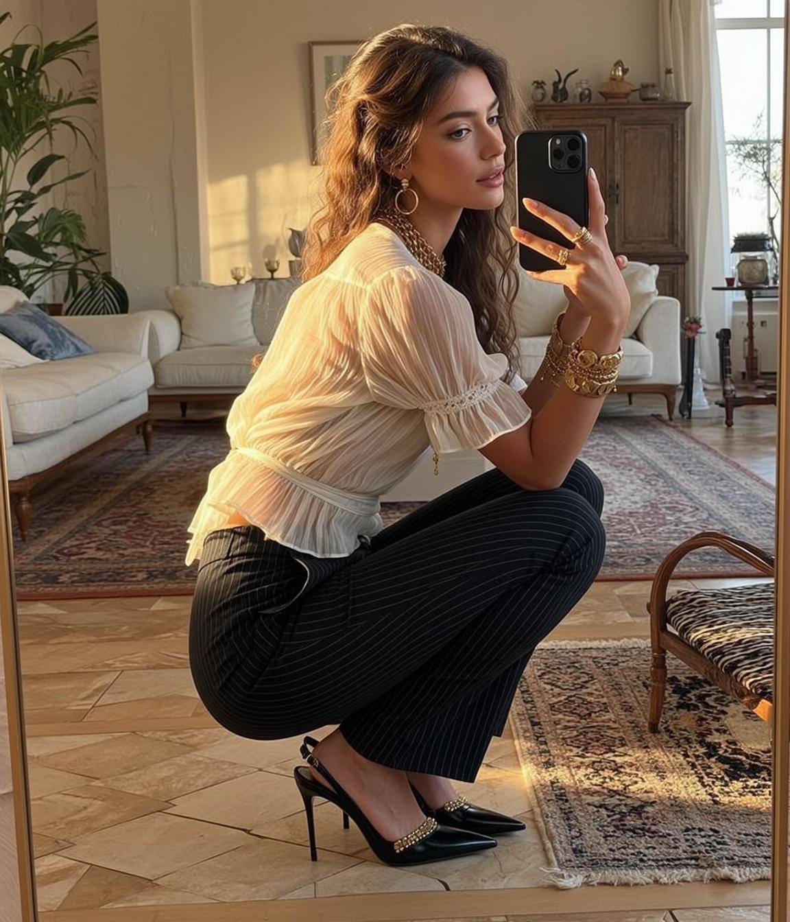 Captured Low Angle Full Body Squatting Holding Smart