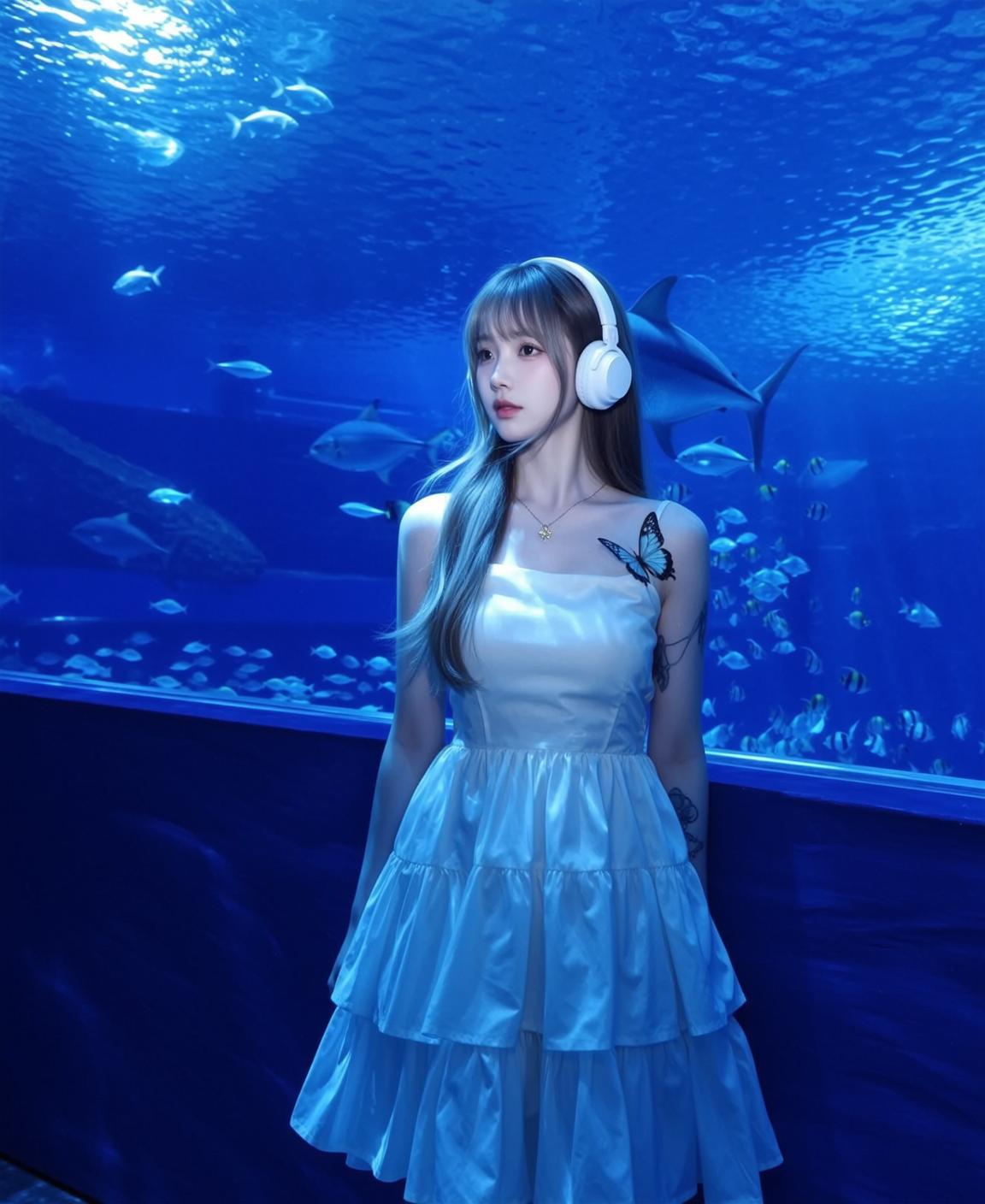 Blonde Woman Aquarium Underwater Lighting