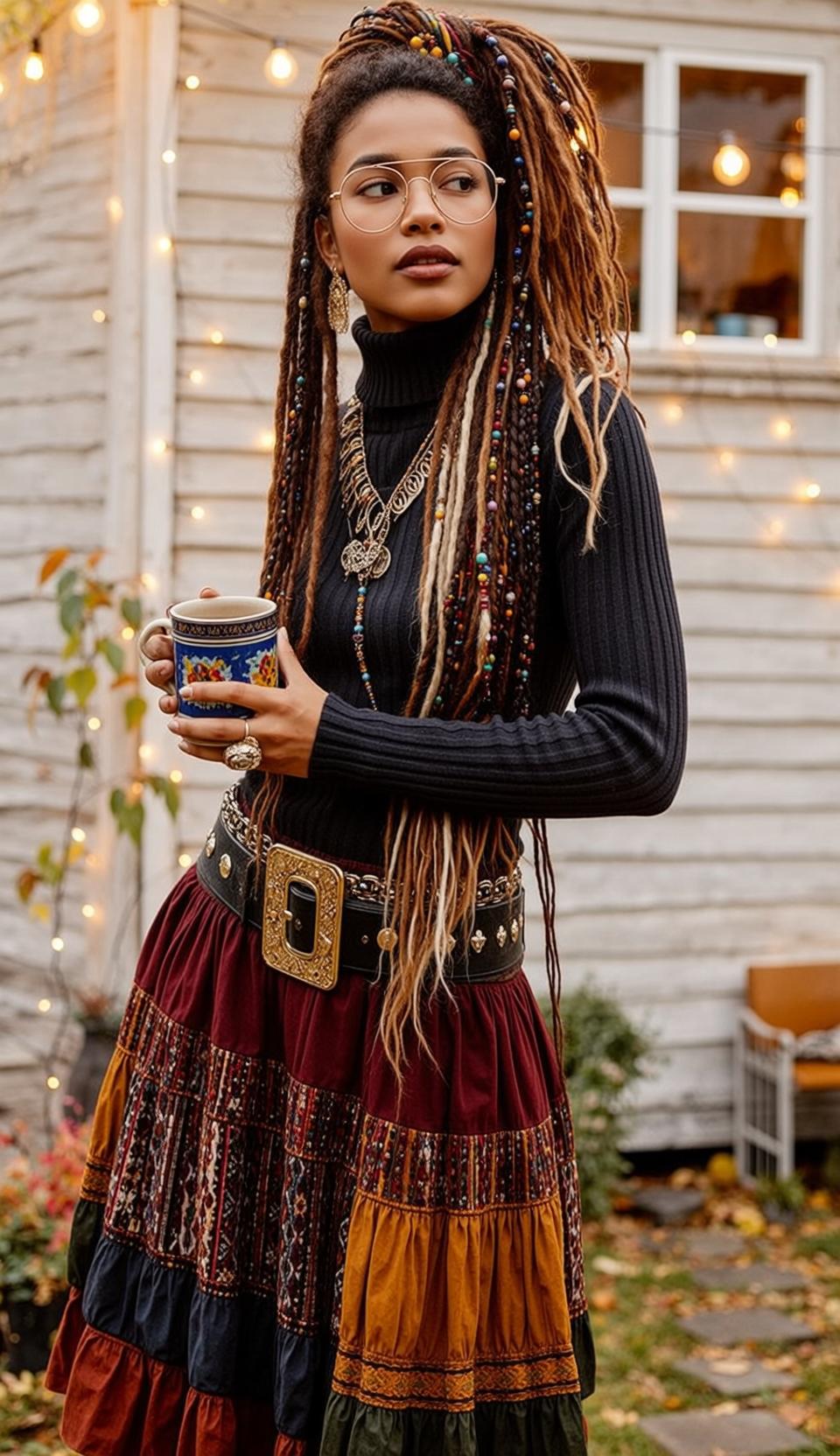 Long Dreadlocks Gold Glasses Patio