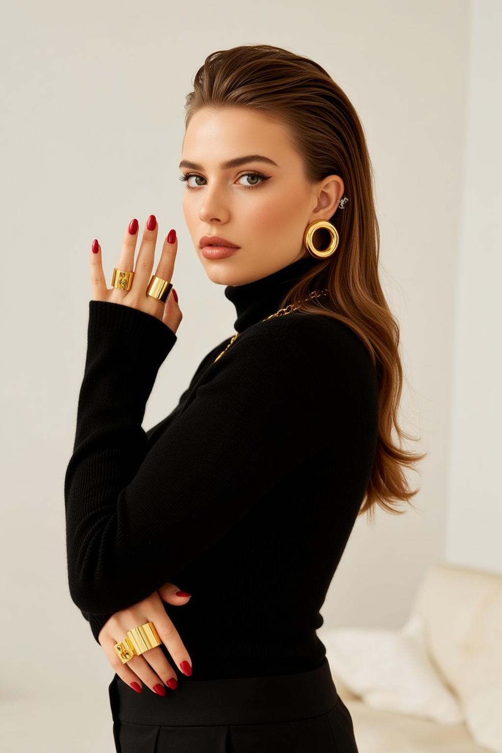 Luxury Young Brown Pulled Back Slight Wave