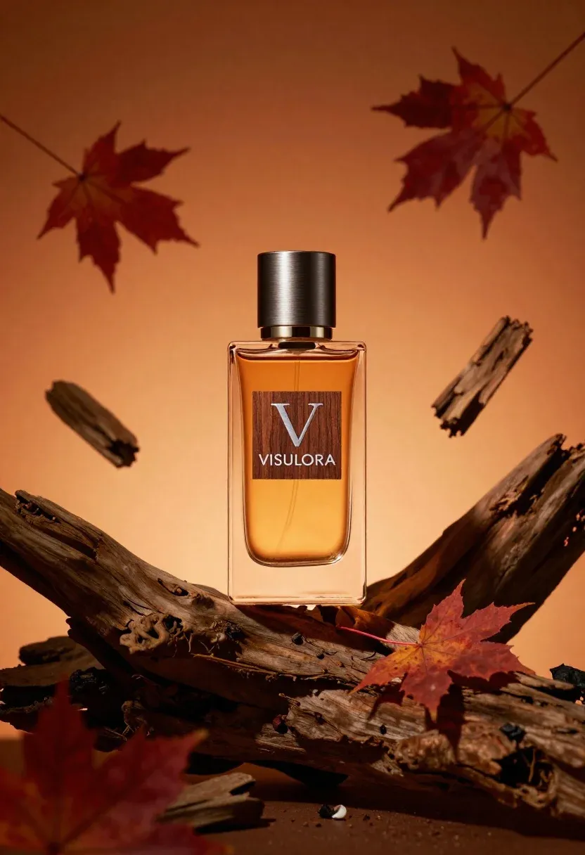 Luxurious Amber Perfume Bottle With Brushed Metal Cap Rests Piece