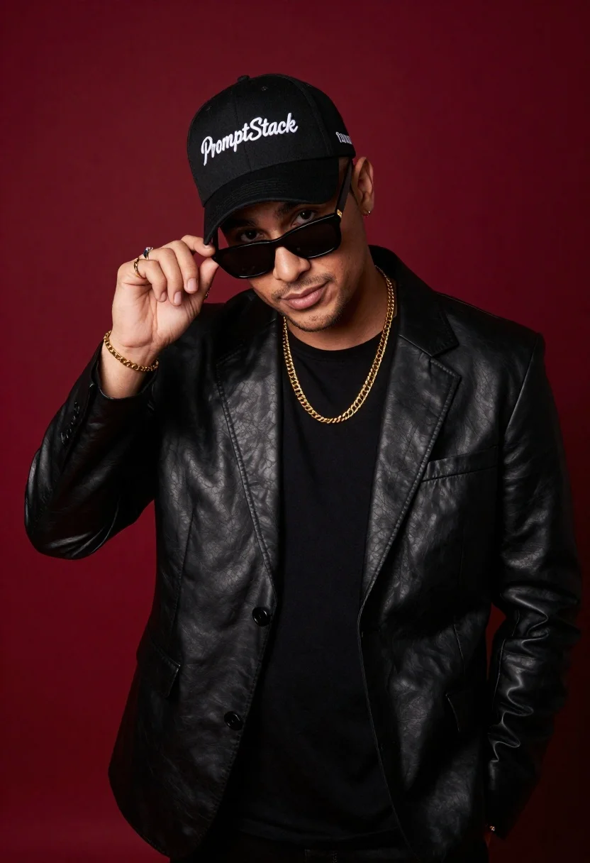 Studio Portrait Stylish Young Man Against Deep Red Background Subject reference photo