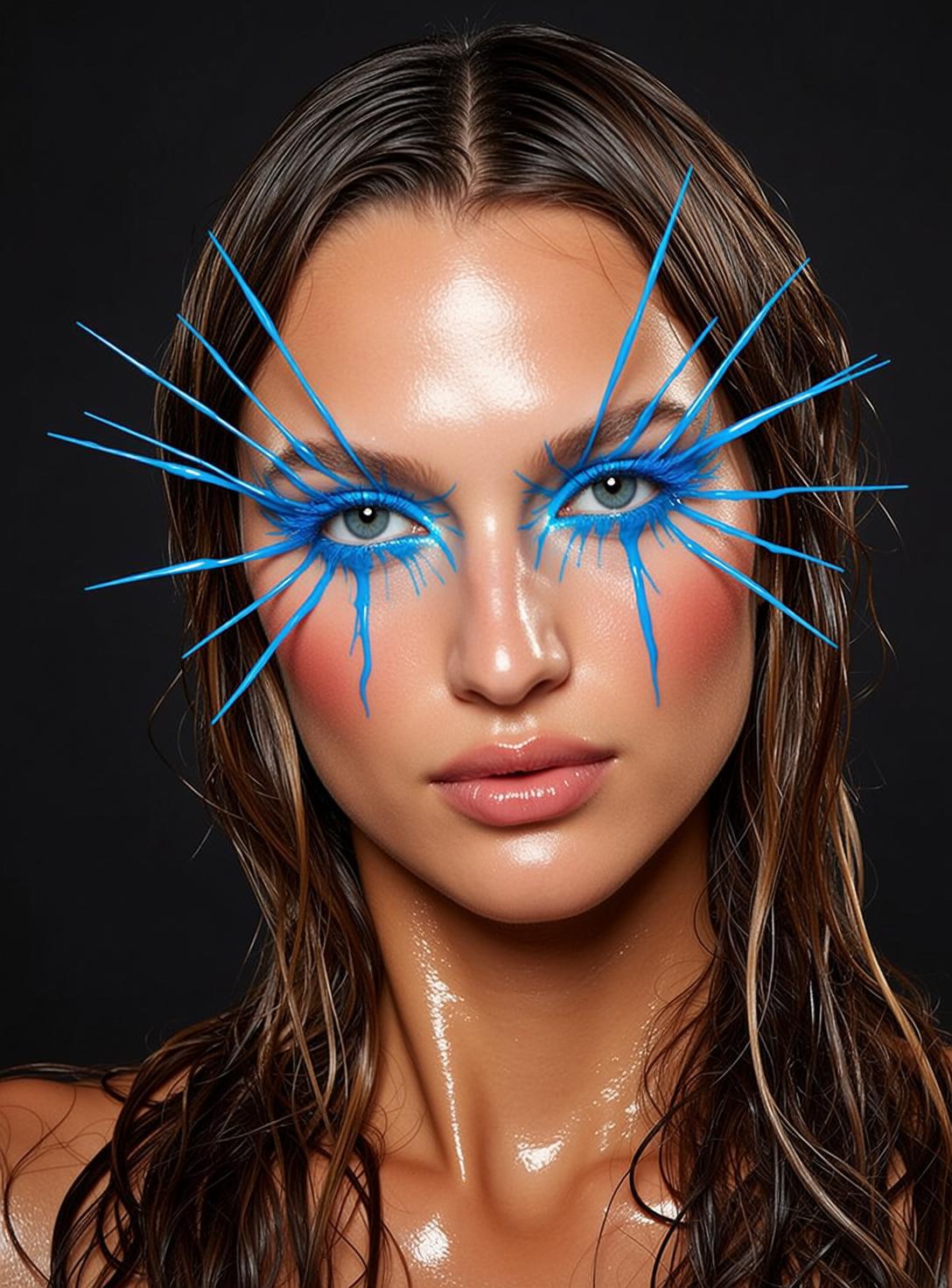 Close-up Vertical Portrait Young Woman With Striking Blue Spiky Eye
