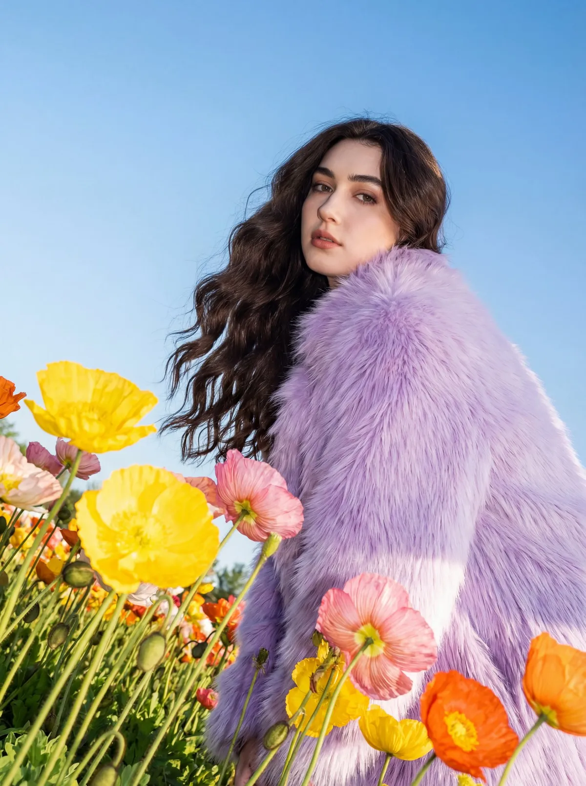 Use this photo attached to create a striking outdoor fashion portrait set in a v