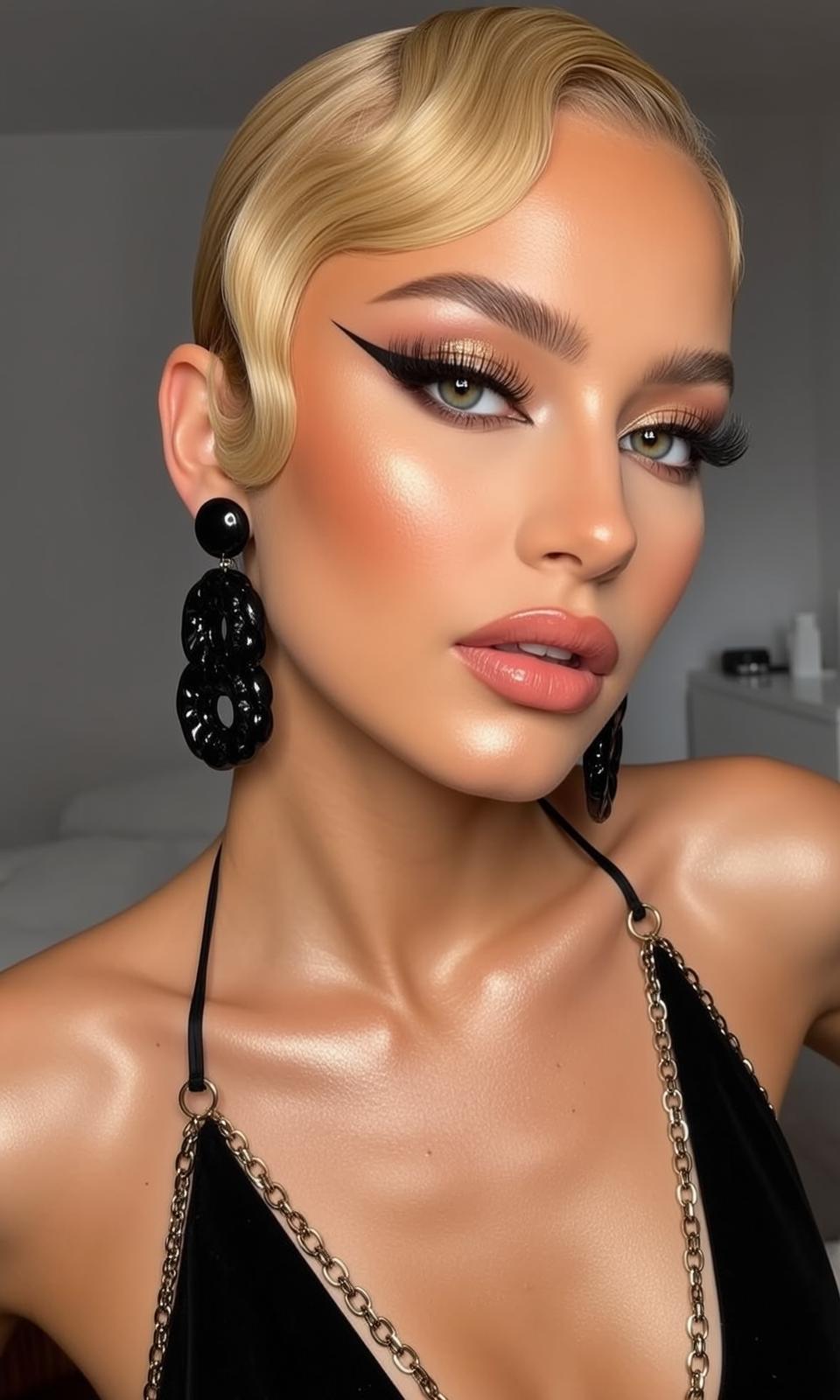 Makeup Posed Close-up Head-and-shoulders Her Head Slightly