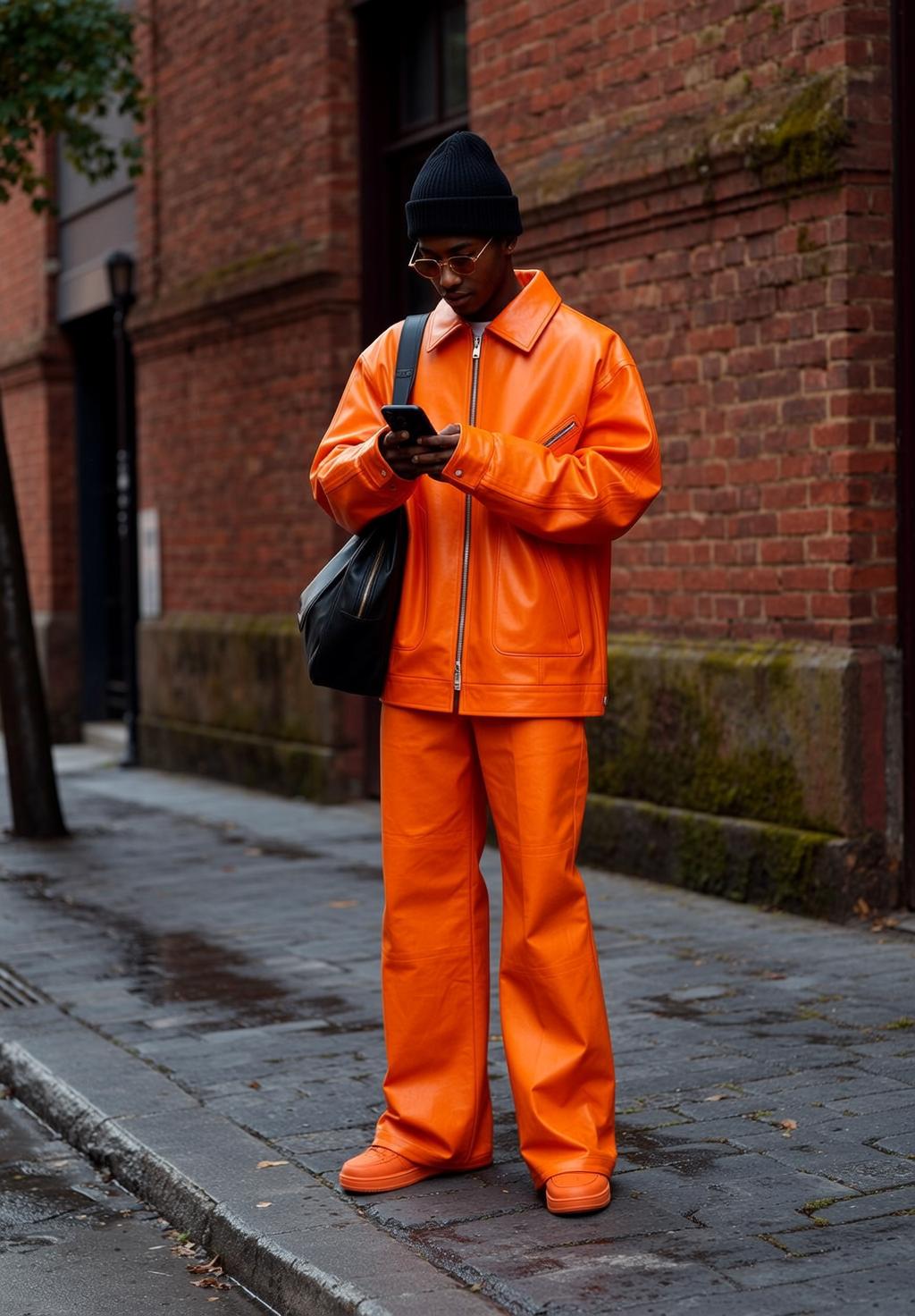 Orange Leather Street Style Man City