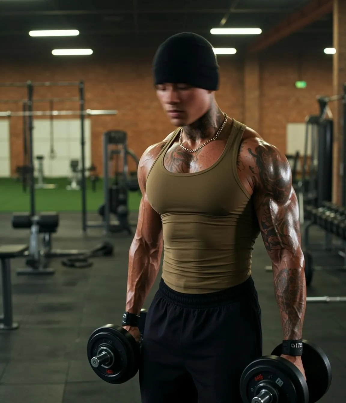 Tattoos And Necklace In Gym