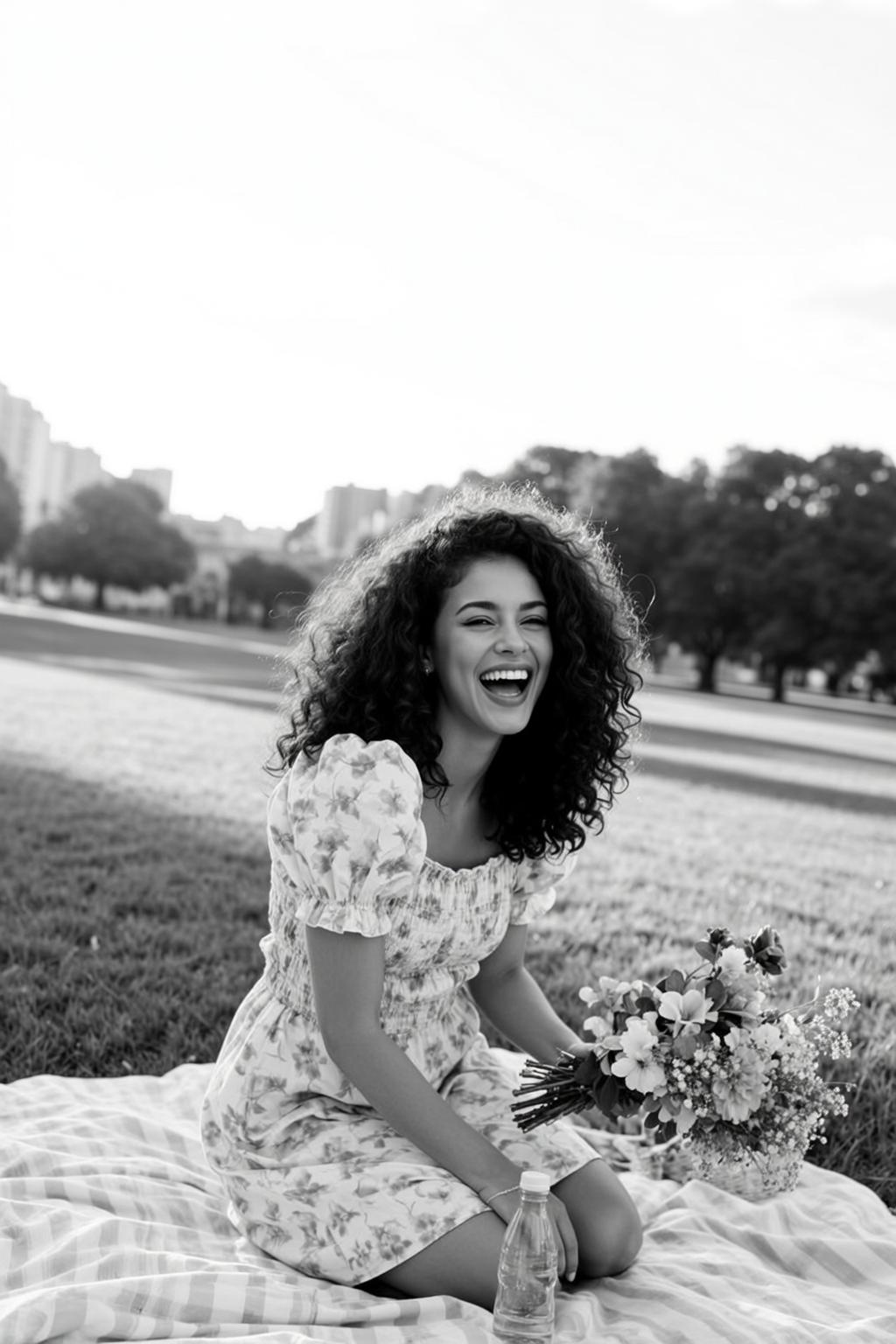 Floral Dress Picnic Park Scene