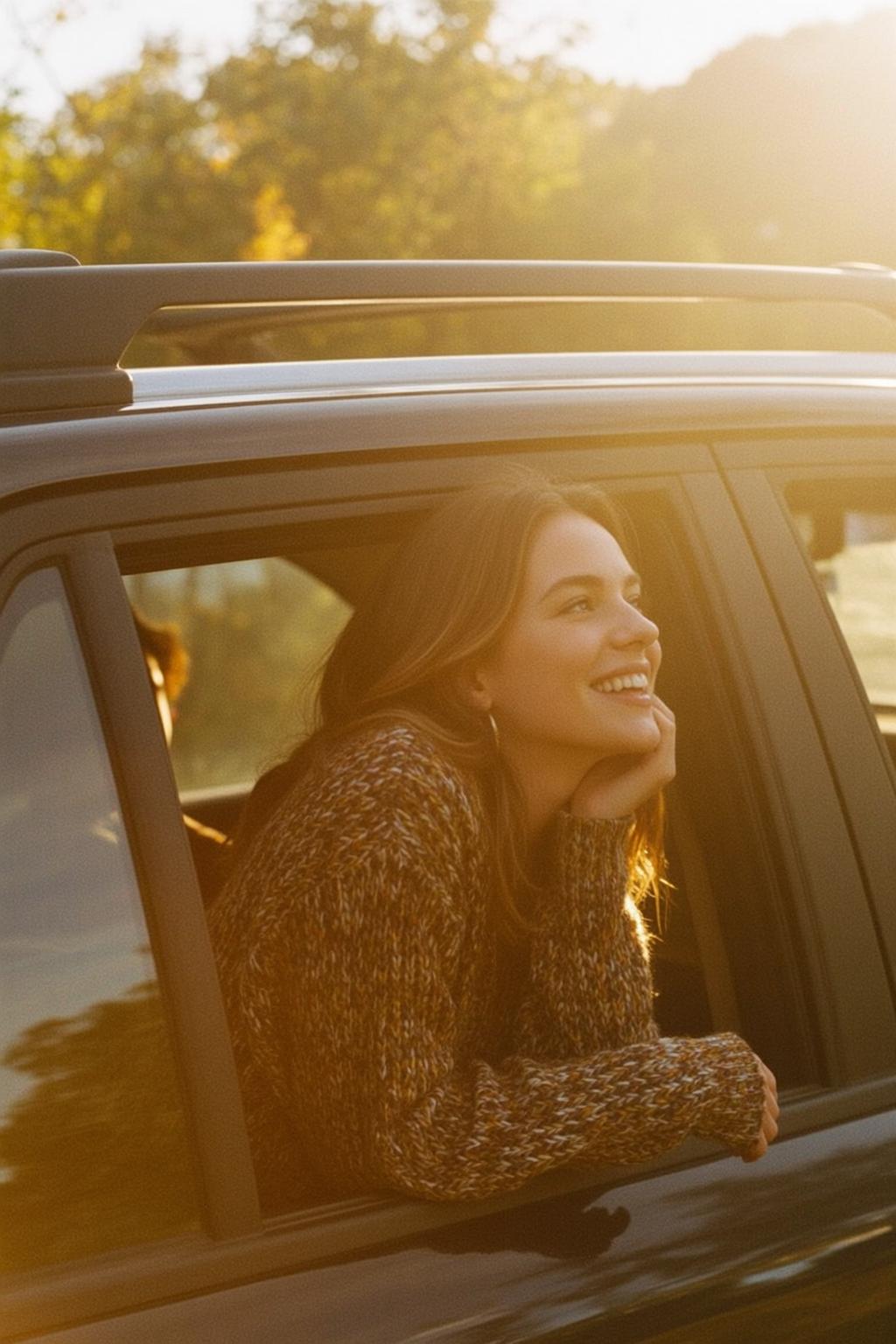 Car Window Joyful Smile Portrait