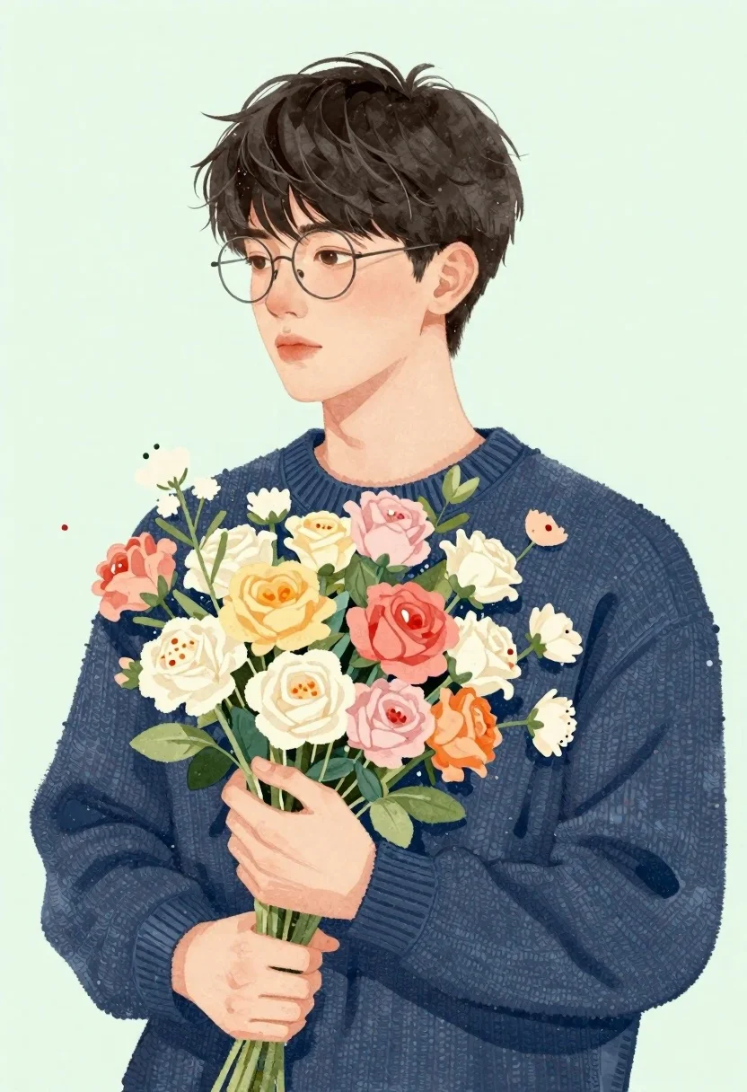 Young Man With Dark Tousled Hair And Round Wire-rimmed Glasses