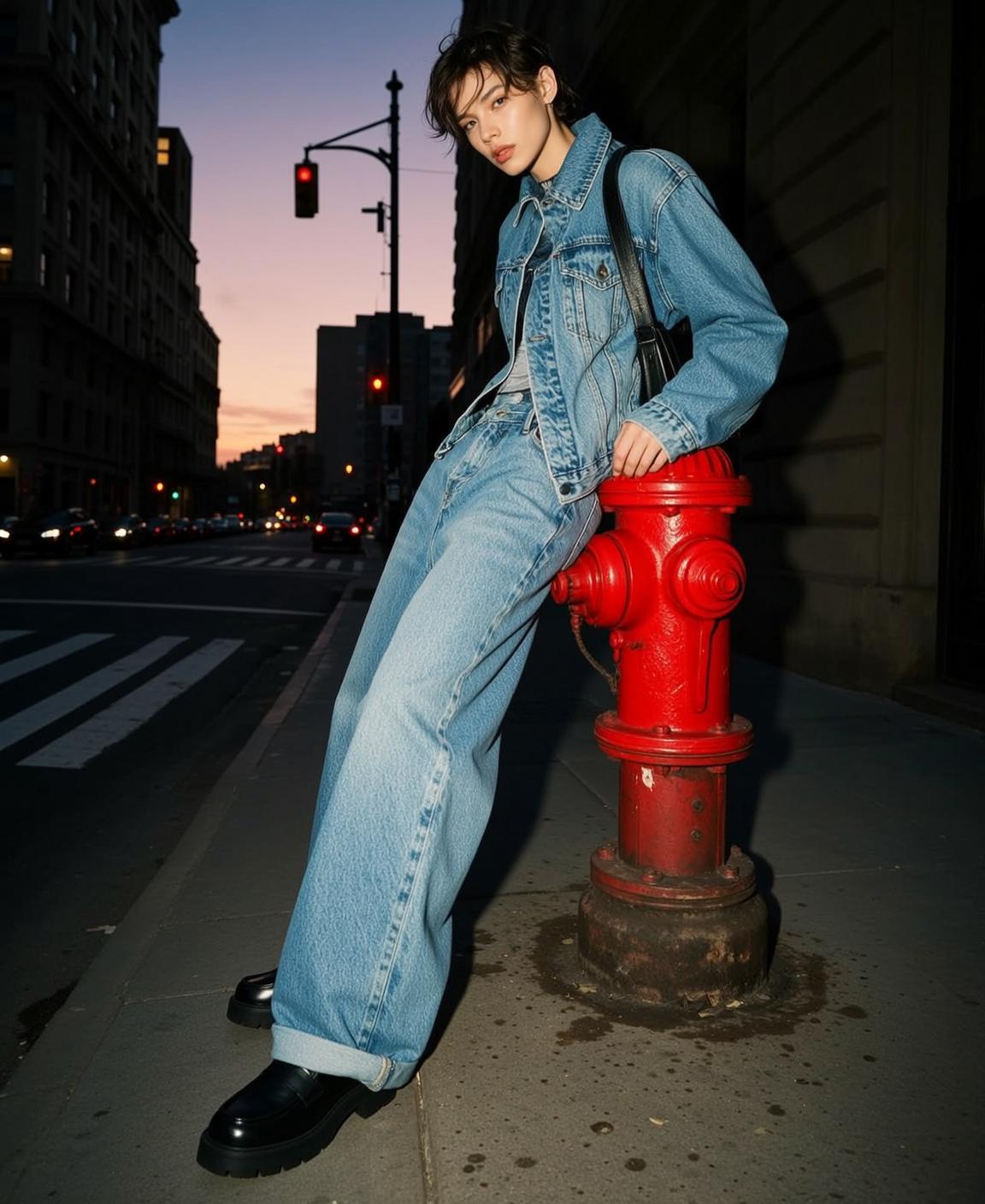 Denim Jacket Fire Hydrant Street