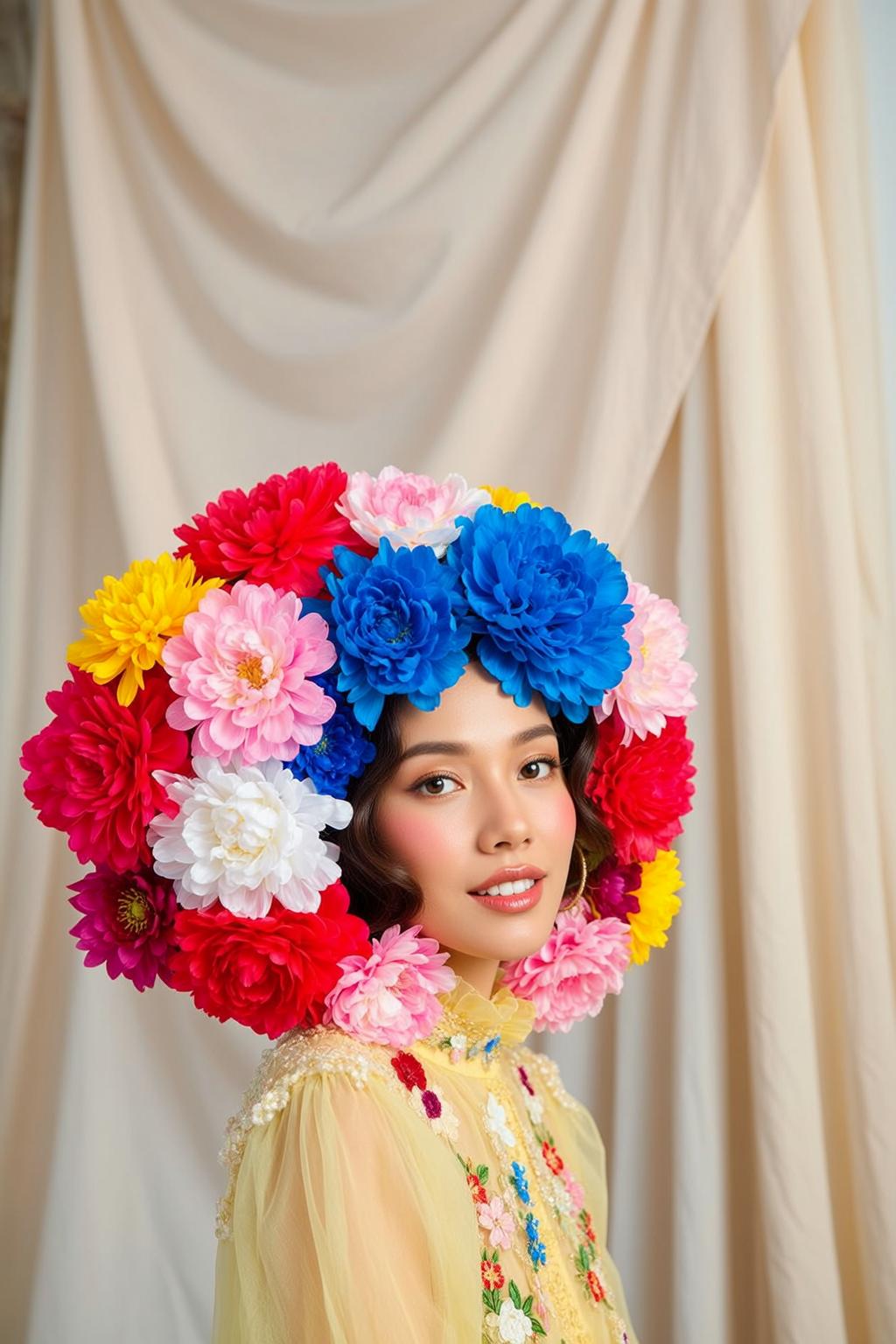 Floral Headdress Yellow Blouse Portrait