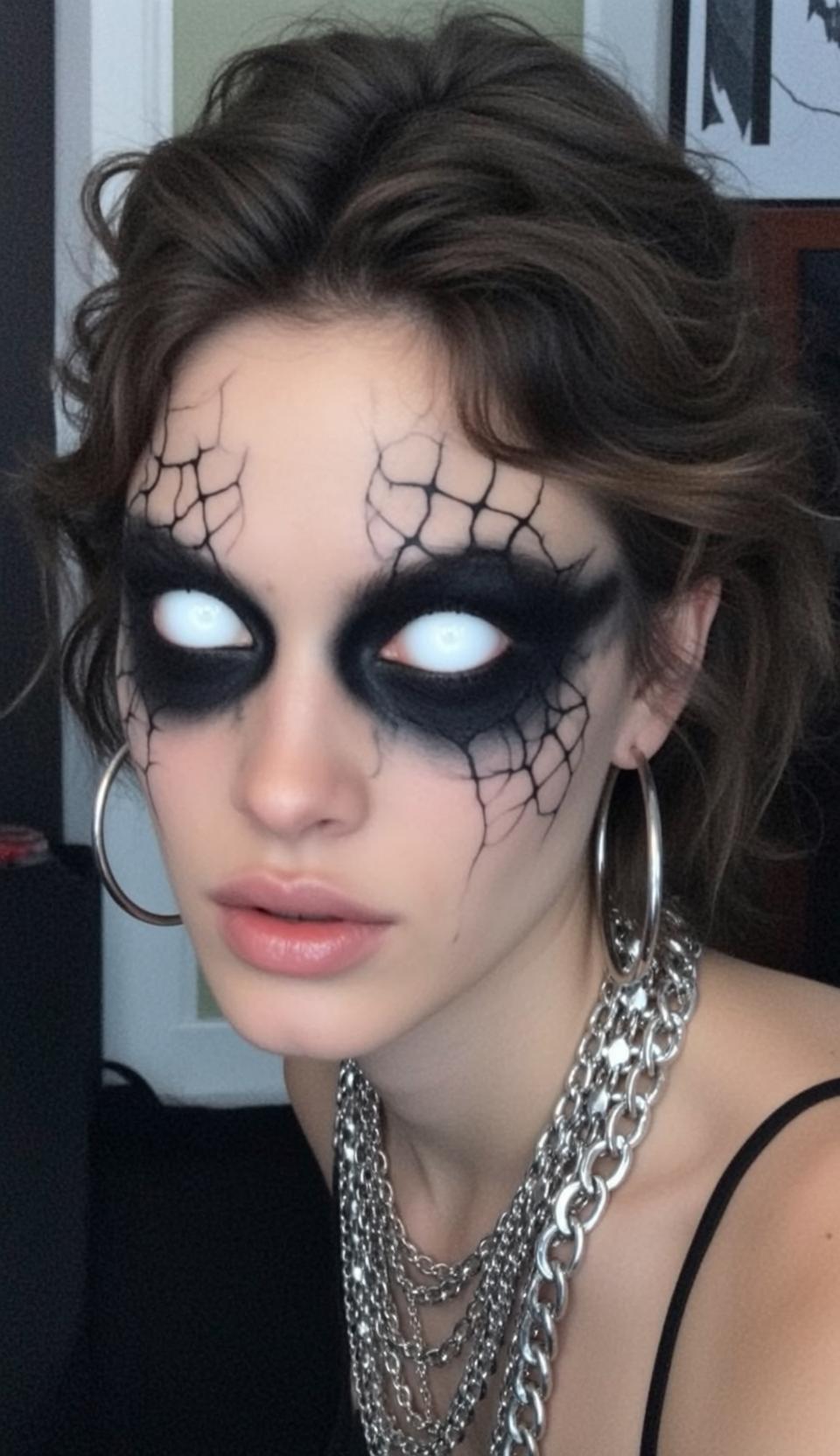 Halloween Makeup Young Dark Brown Wavy Shoulder-length